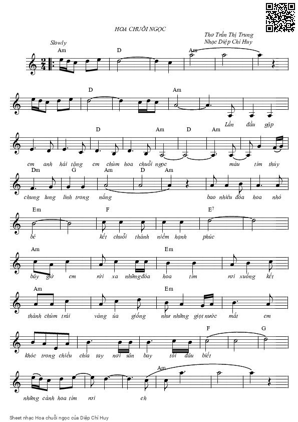 Page 1 of Sheet music PDF Hoa chuỗi ngọc - Diệp Chí Huy
