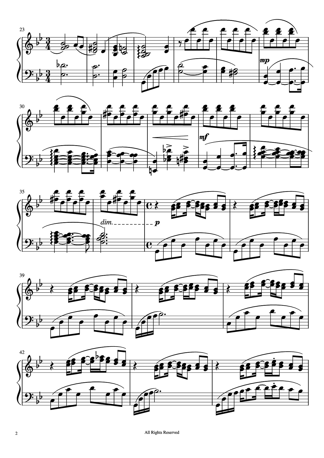 Page 2 of Sheet music PDF Piano Hana Bi Piano - Joe Hisaishi