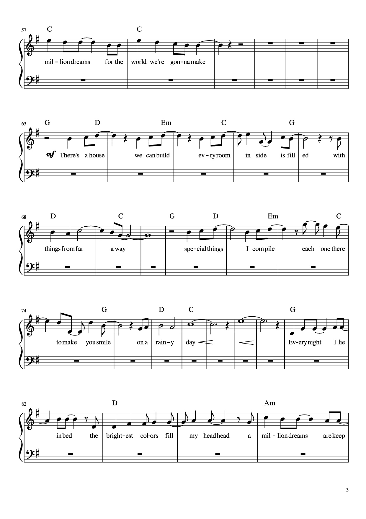 Page 3 of Sheet music PDF Piano A Millon Dreams Piano - Aidan Meggitt
