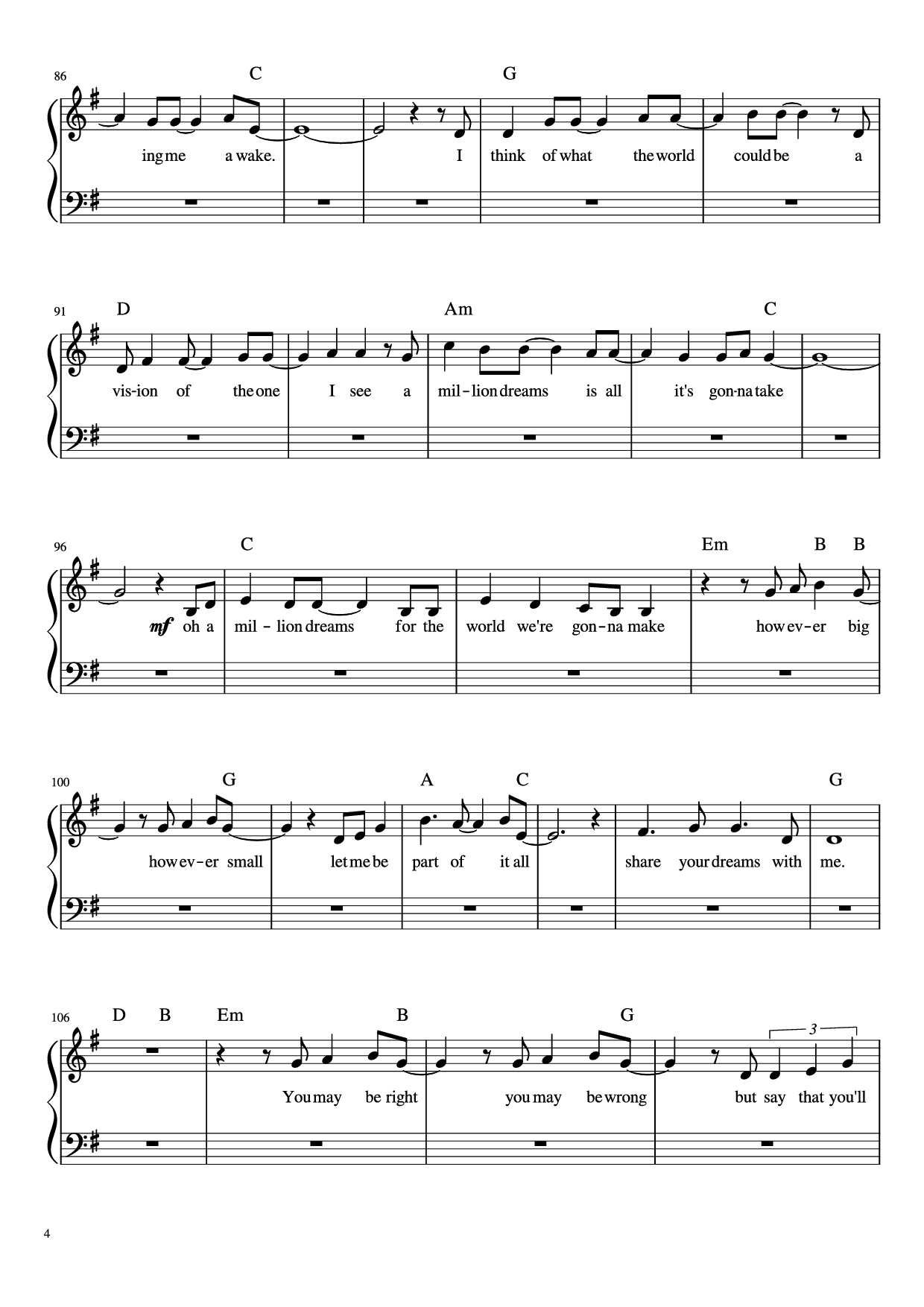 Page 4 of Sheet music PDF Piano A Millon Dreams Piano - Aidan Meggitt
