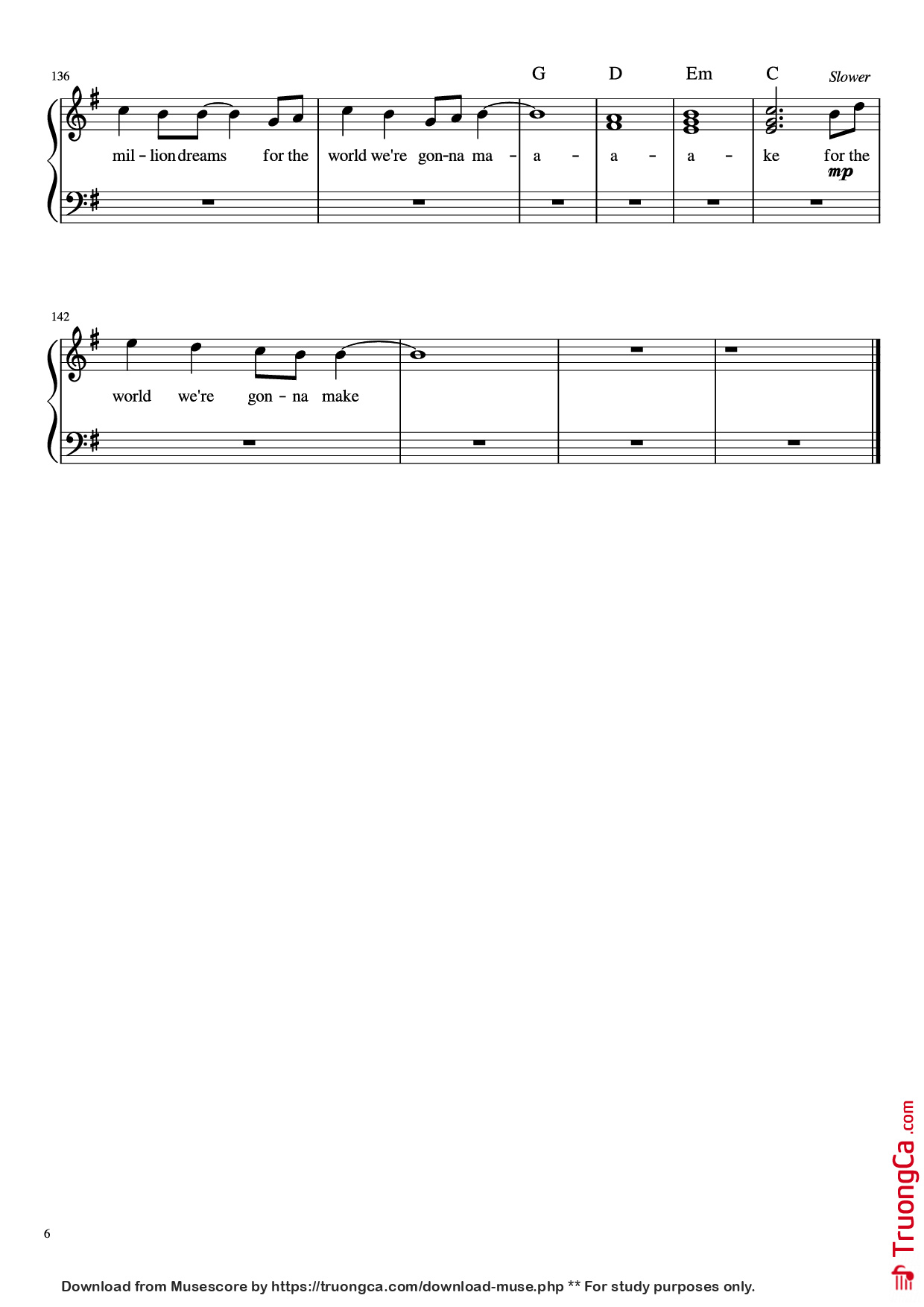 Page 6 of Sheet music PDF Piano A Millon Dreams Piano - Aidan Meggitt