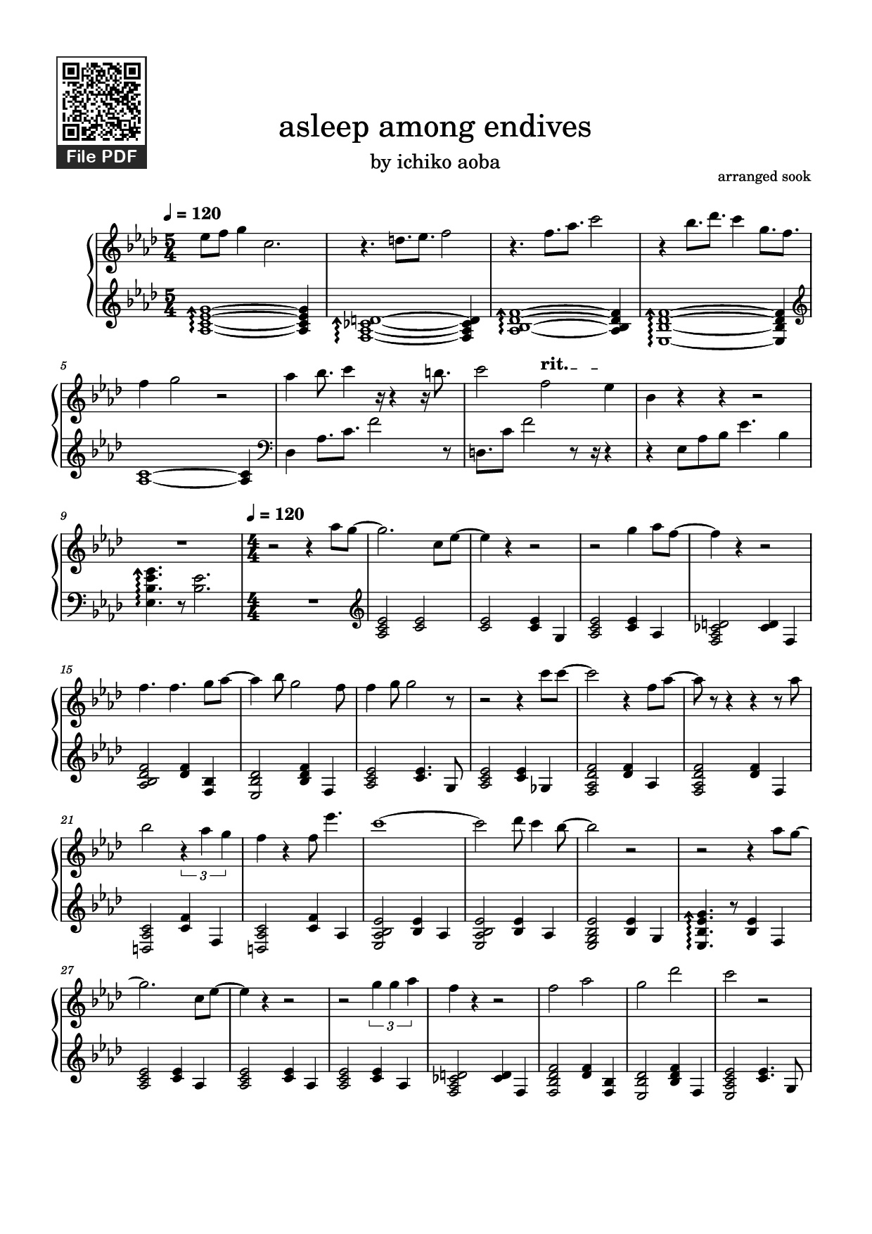 Page 1 of Sheet music PDF Piano asleep among endives Piano - Arranged sook