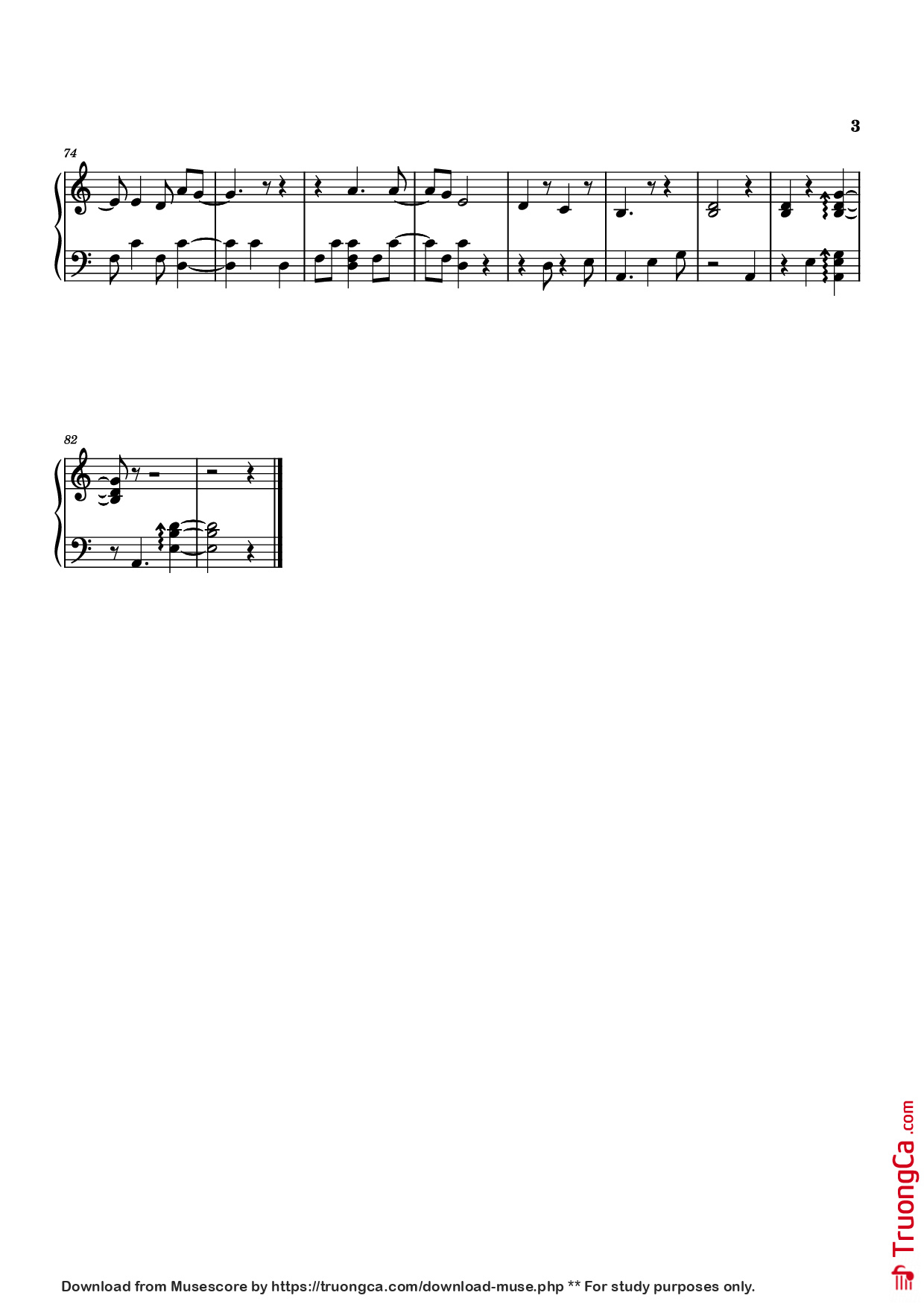 Page 3 of Sheet music PDF Piano asleep among endives Piano - Arranged sook