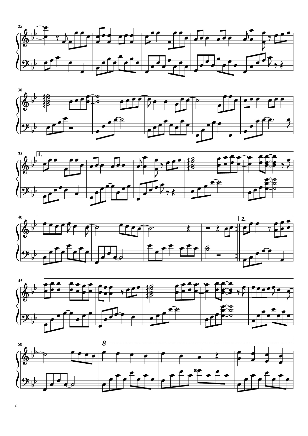 Page 2 of Sheet music PDF Piano 你好不好 Piano - Undefined