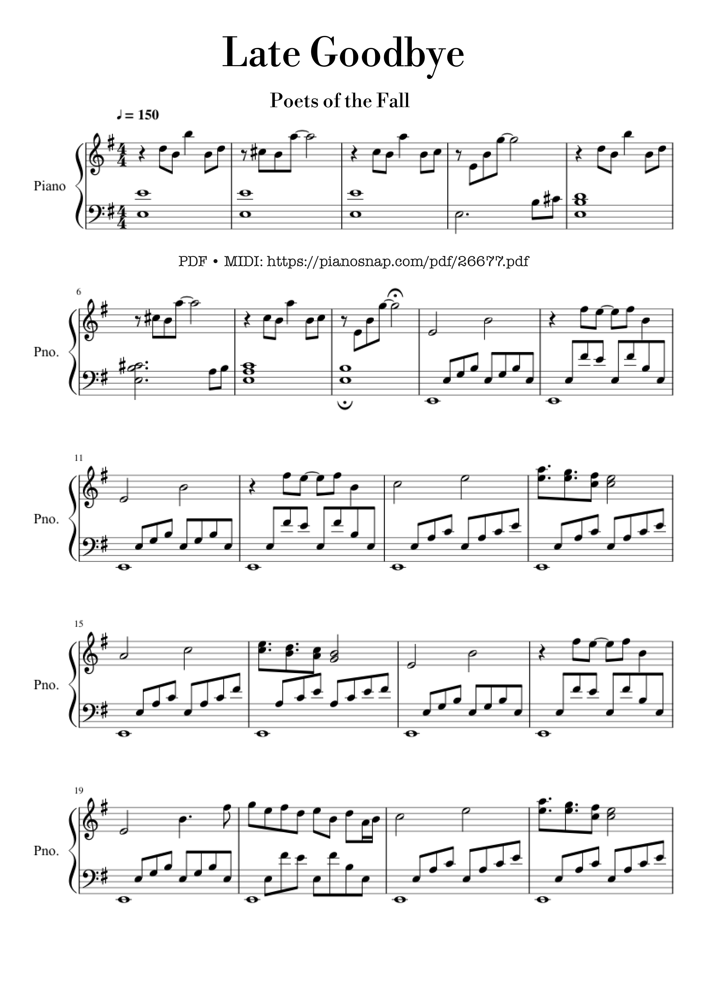 Page 1 of Sheet music PDF Piano Late Goodbye Piano - Poets of the Fall