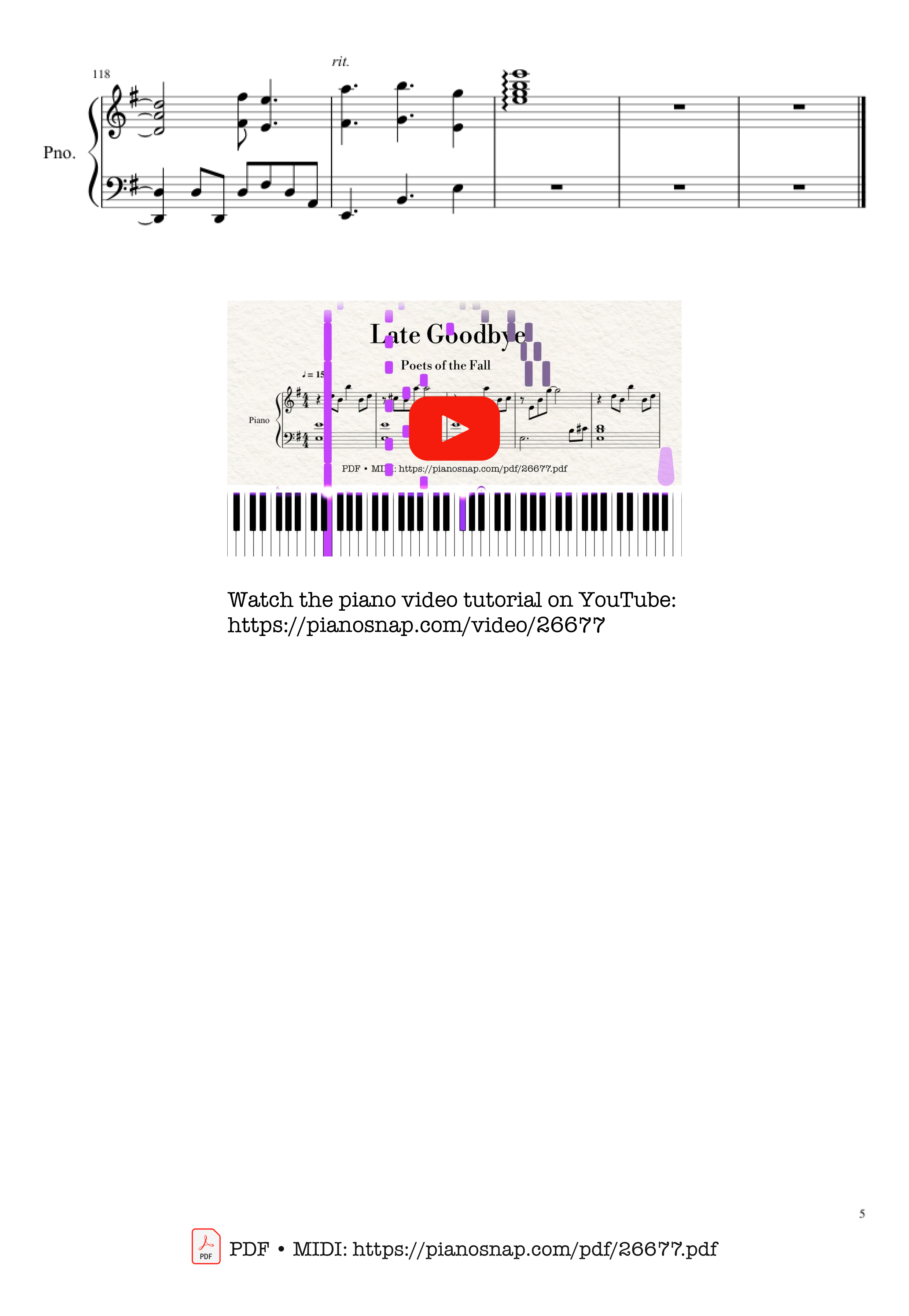 Page 5 of Sheet music PDF Piano Late Goodbye Piano - Poets of the Fall