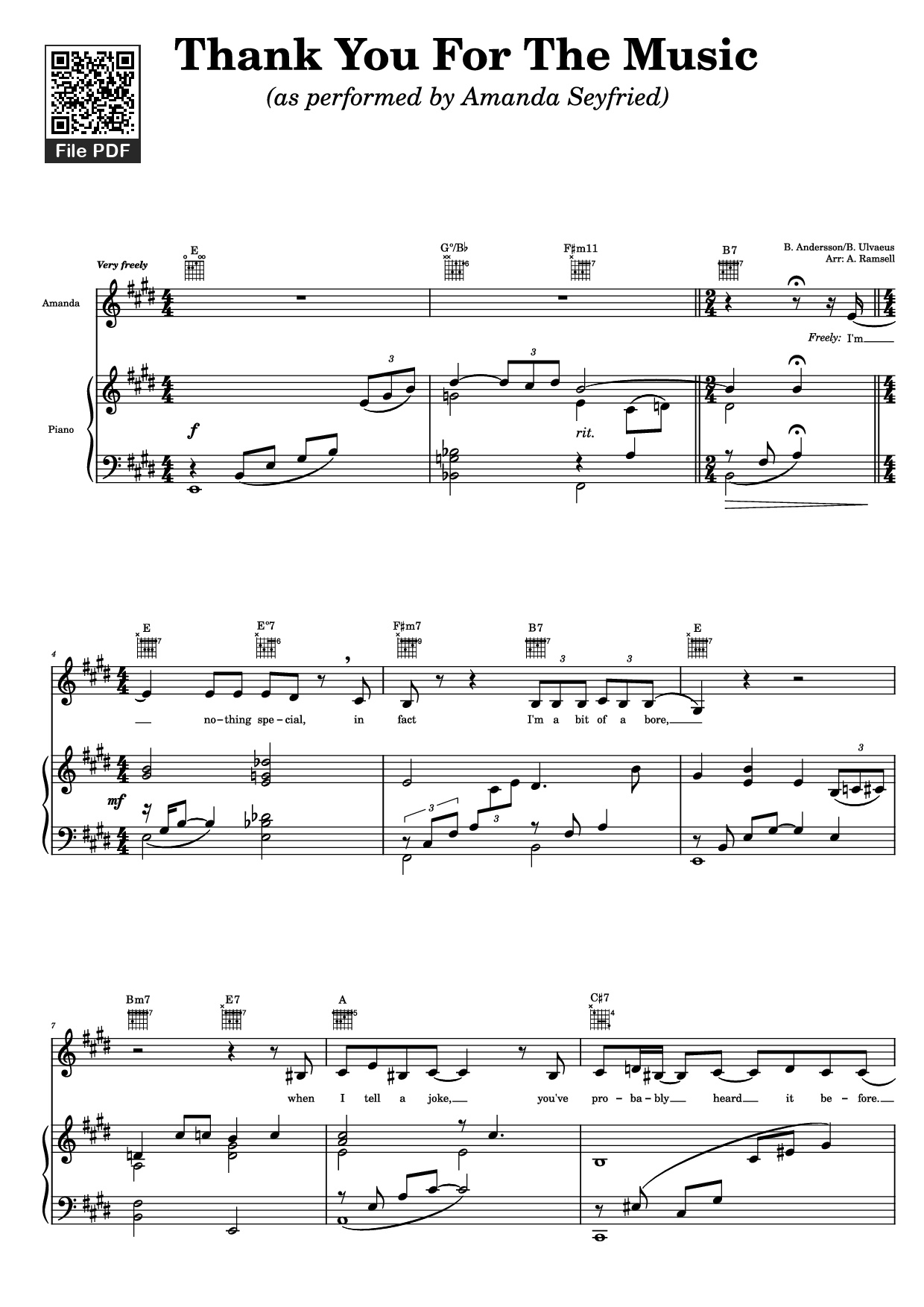Sheet PDF of Thank You For The Music Piano
