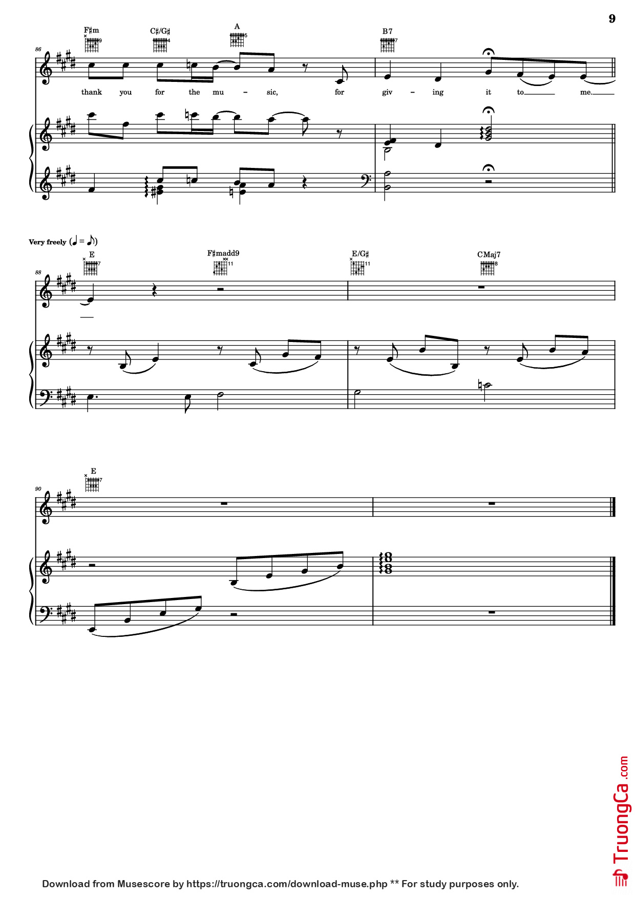 Page 9 of Sheet music PDF Piano Guitar Tab Thank You For The Music Piano - B. Andersson/B. Ulvaeus