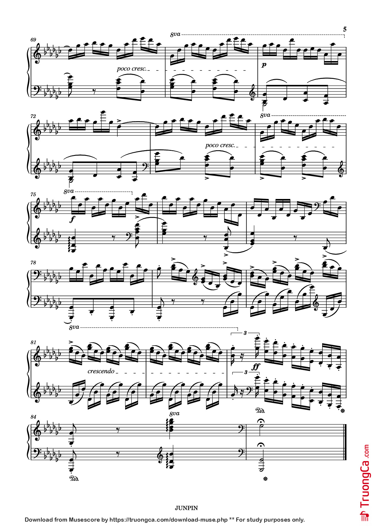 Page 5 of Sheet music PDF Etude Op.10 No.5 in Gb Major "Black keys" Piano - Chopin 