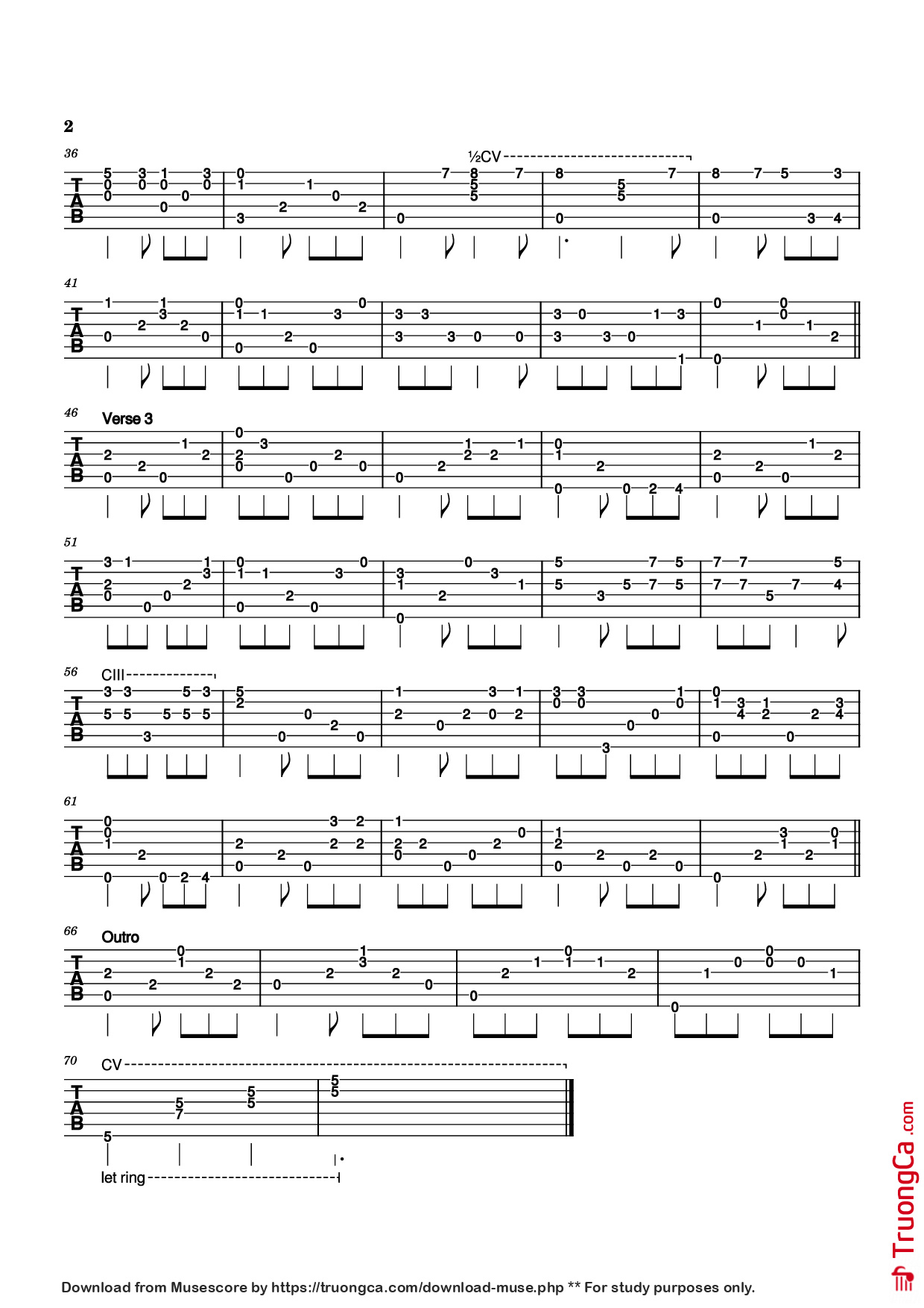Page 2 of Sheet music PDF Guitar Tab Greenfields Guitar TAB - Frank Miller