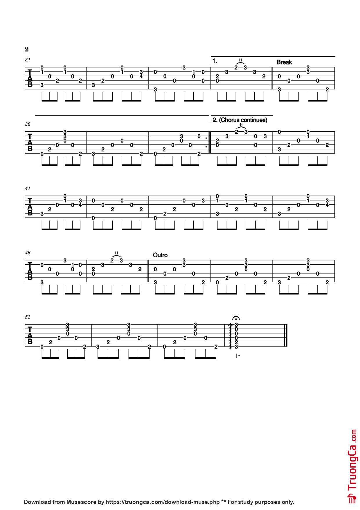 Page 2 of Sheet music PDF Guitar Tab Hallelujah Guitar TAB - Leonard Cohen