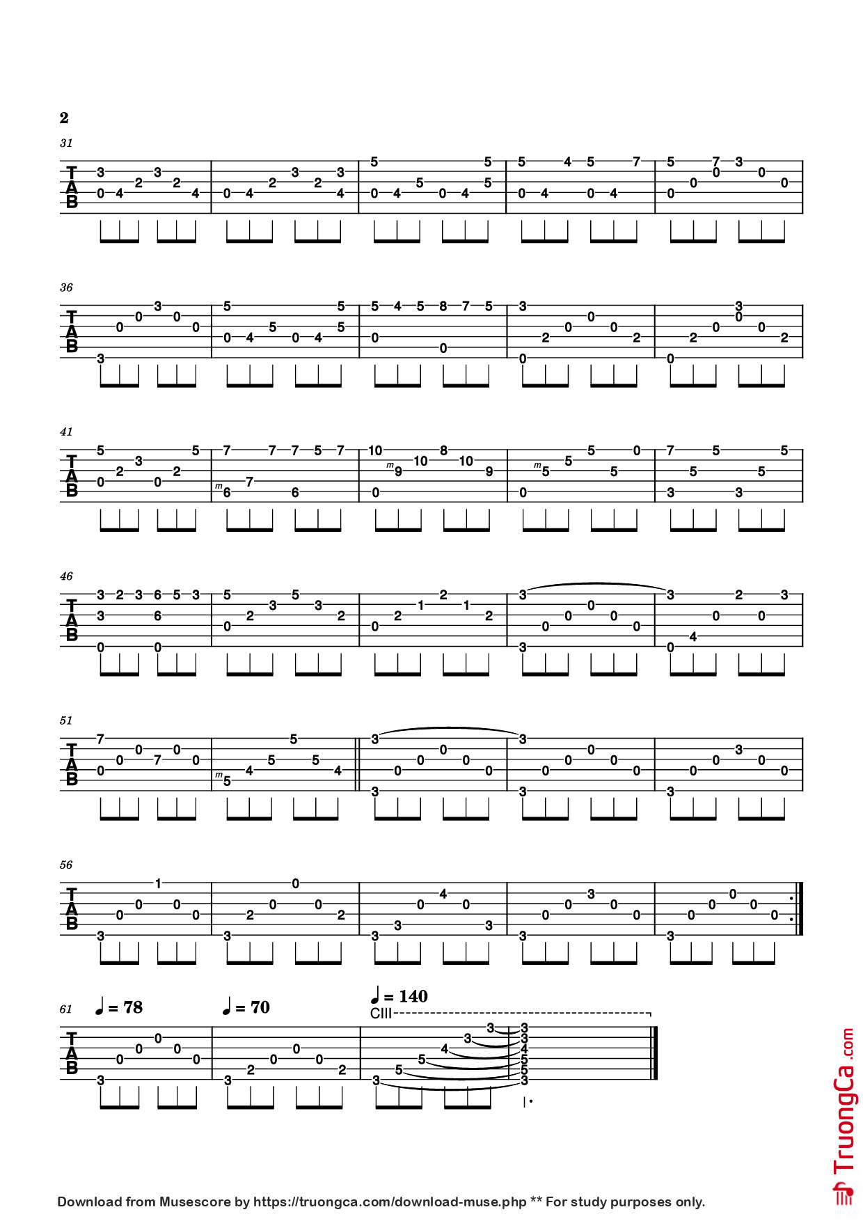 Page 2 of Sheet music PDF Guitar Tab Ave Maria Guitar TAB - Franz Schubert