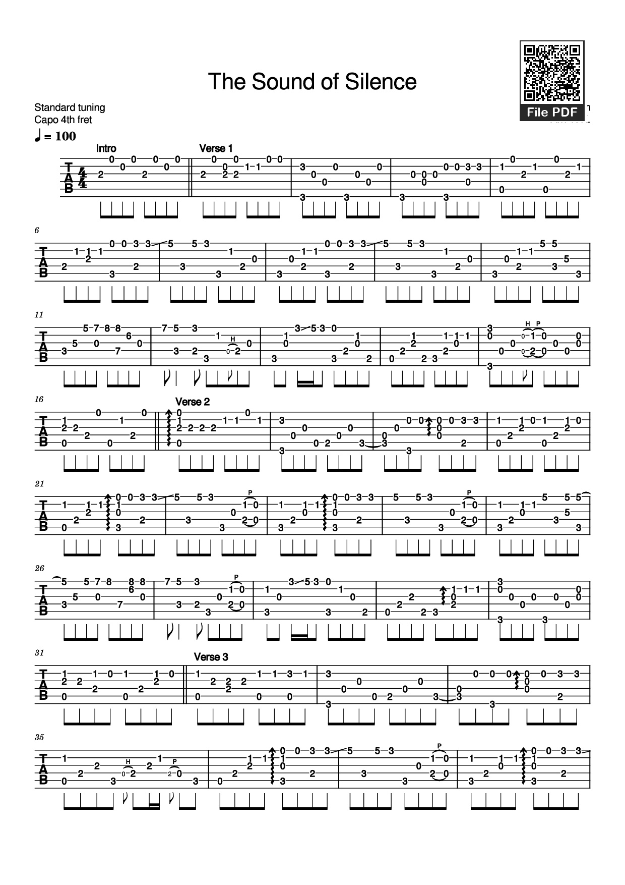 The Sound of Silence Guitar TAB