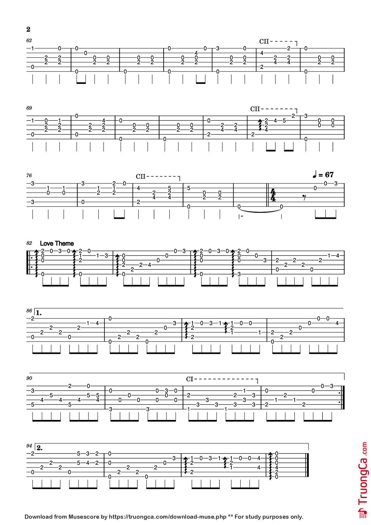 Page 2 of Sheet music PDF Guitar Tab The Godfather Waltz (Love Theme) Guitar TAB - Nino Rota