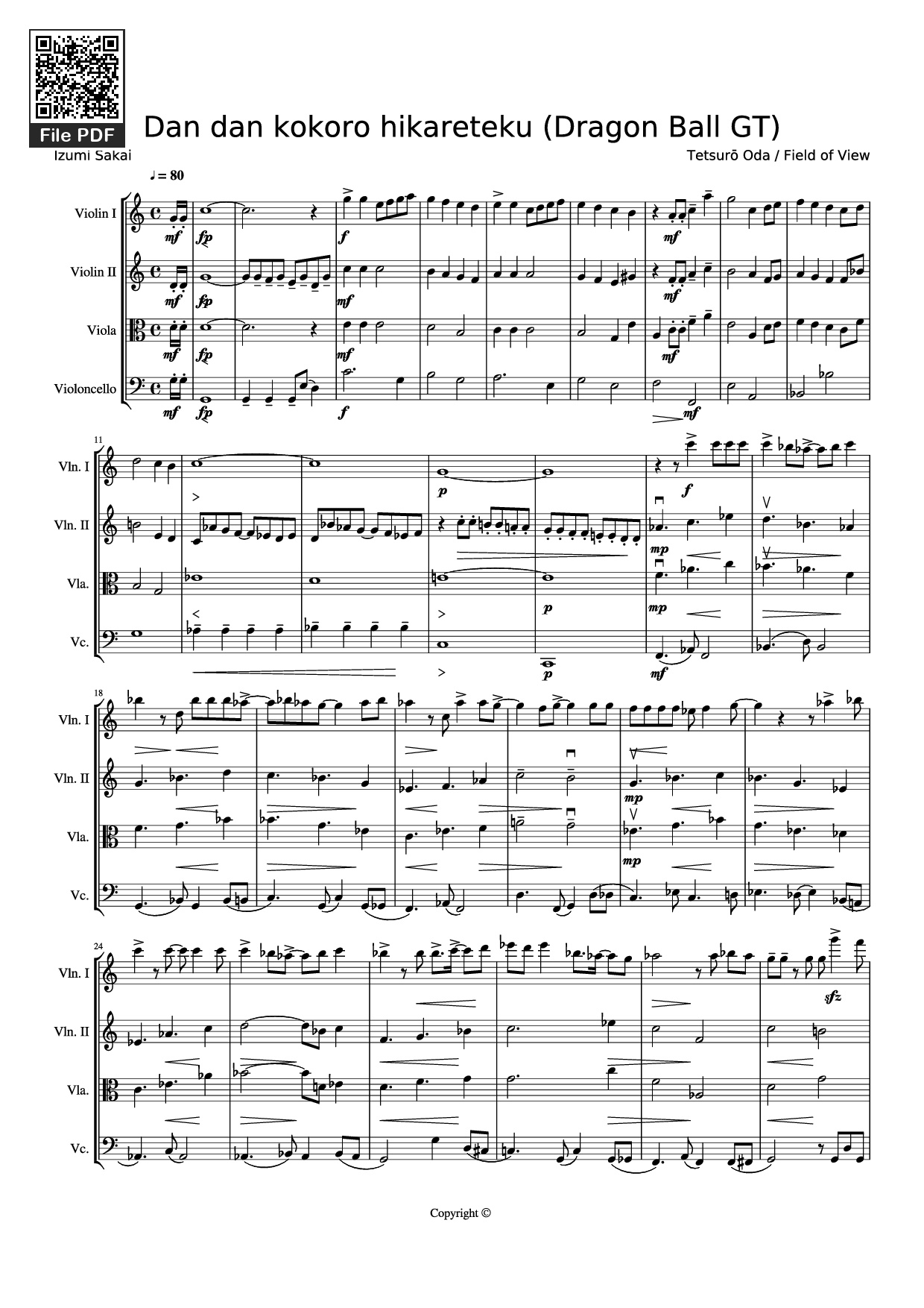 Sheet PDF of Dan dan kokoro hikareteku (Dragon Ball GT)