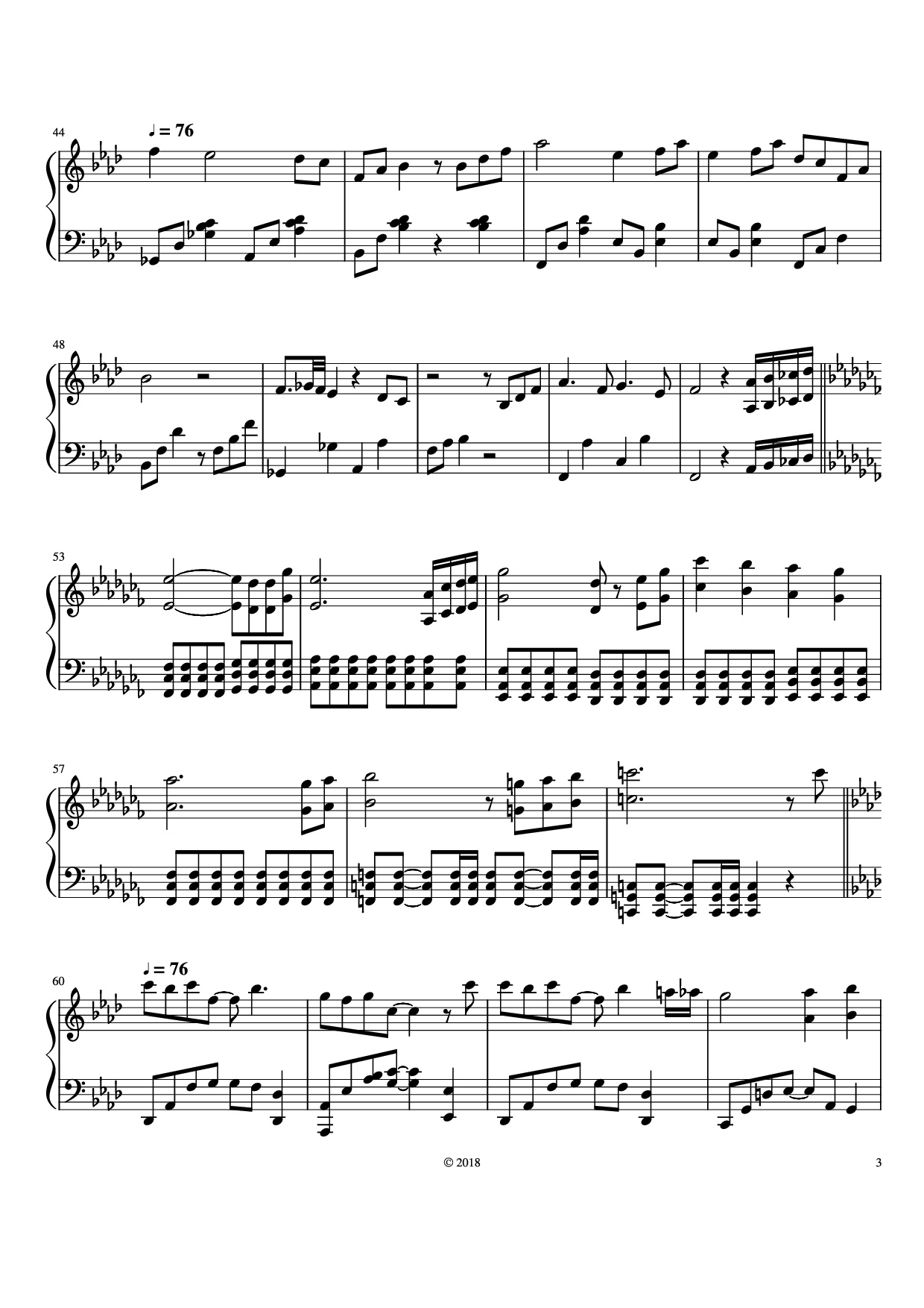 Page 3 of Sheet music PDF Piano The Legend of Ashitaka Piano - Joe Hisaishi Arr. by Parker Winters