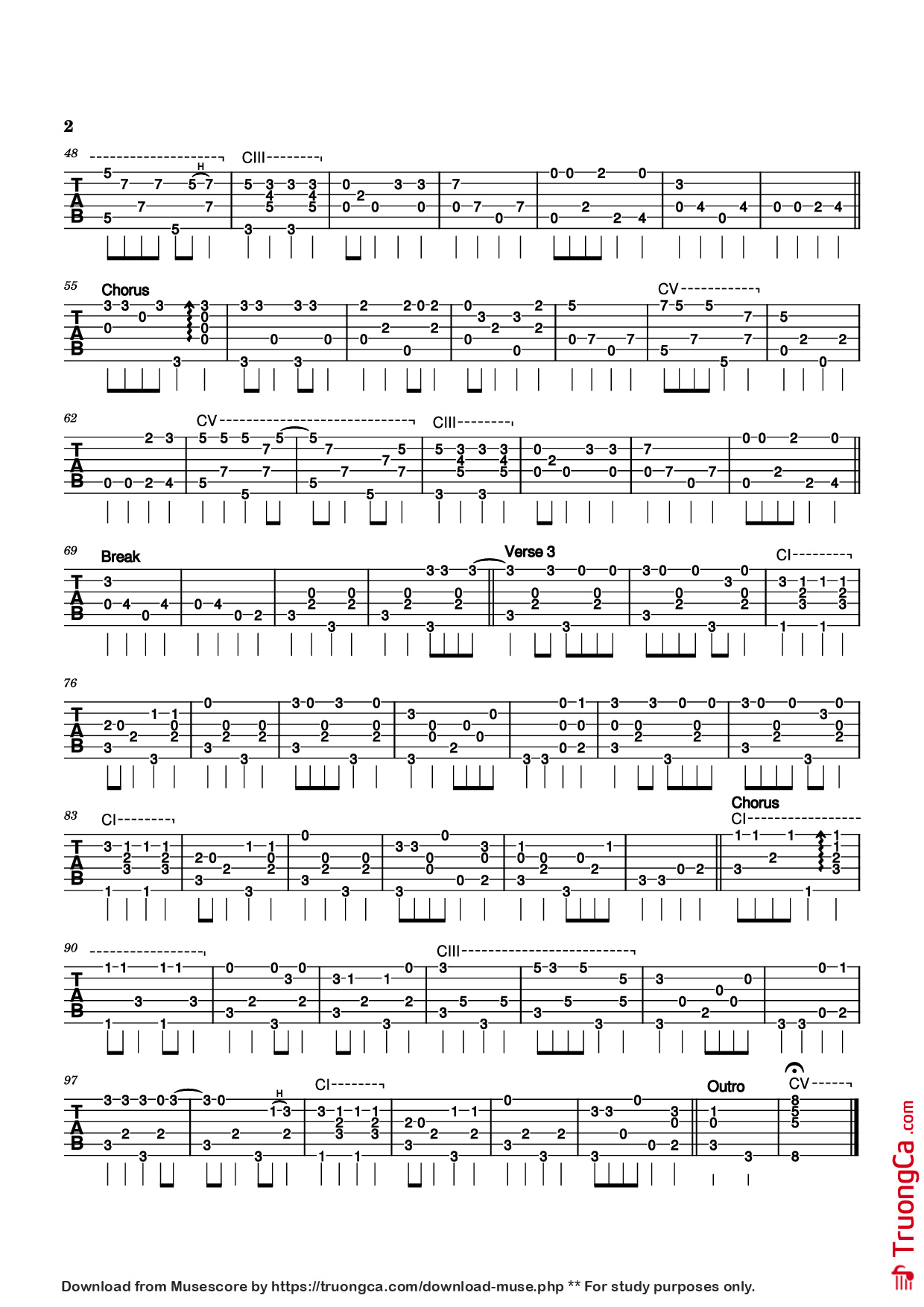 Page 2 of Sheet music PDF Guitar Tab Cotton Fields Guitar TAB - Huddie Leadbelly Ledbetter