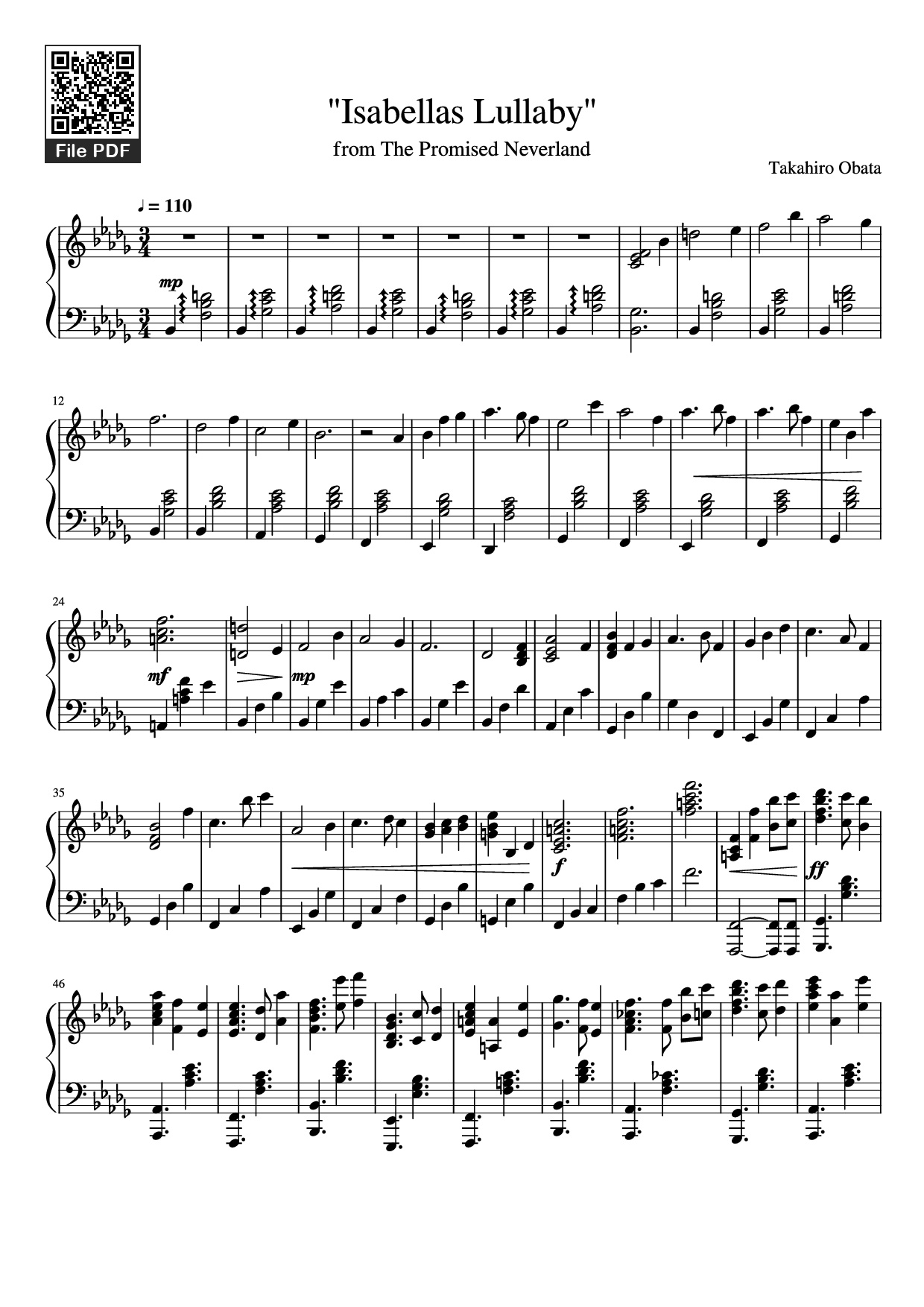 Sheet PDF of Isabellas Lullaby Piano
