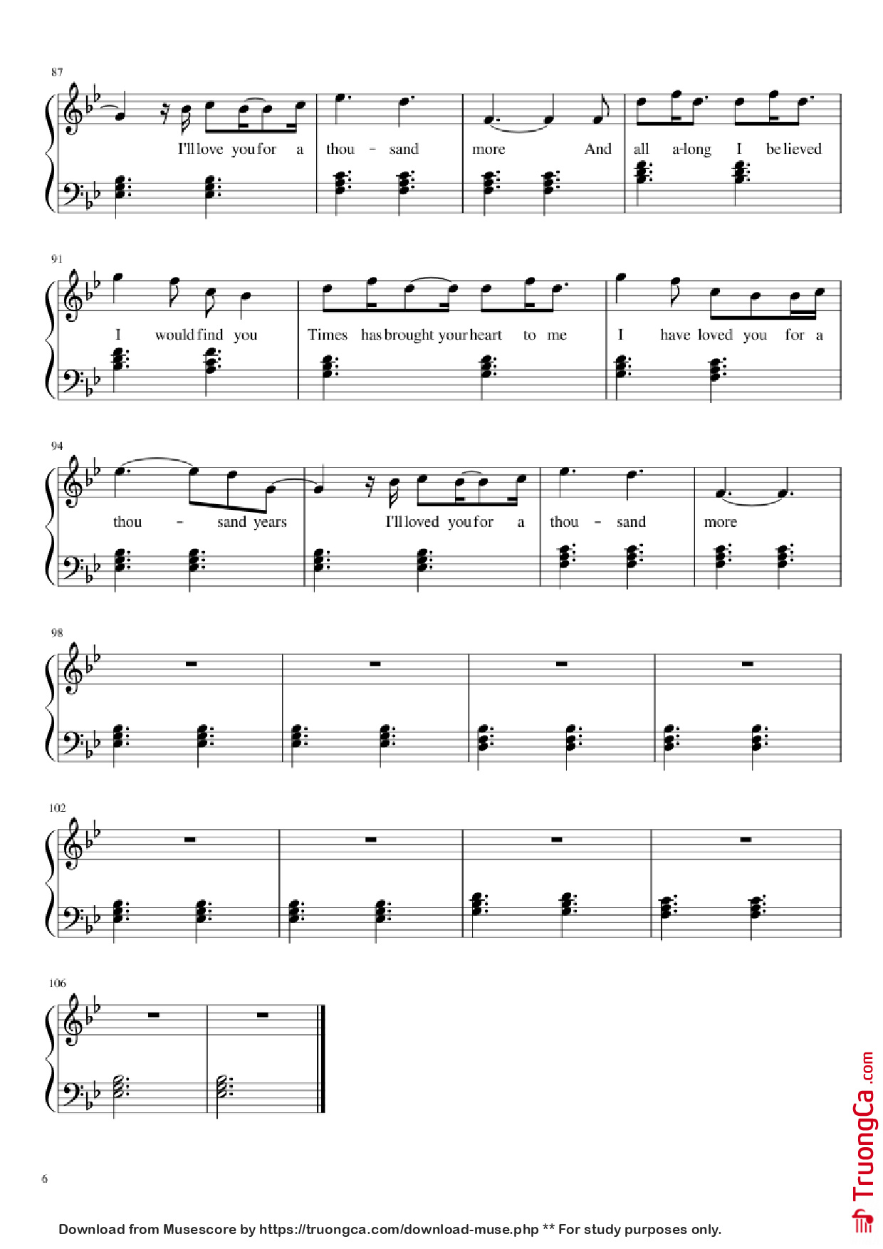 Page 6 of Sheet music PDF Piano A Thousand Years Piano - Christiana Perri