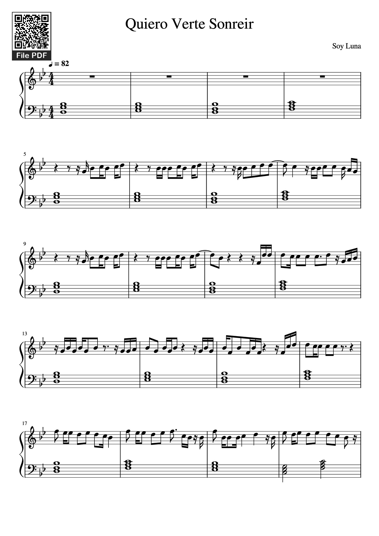 Page 1 of Sheet music PDF Piano Quiero Verte Sonreir Piano - Soy Luna