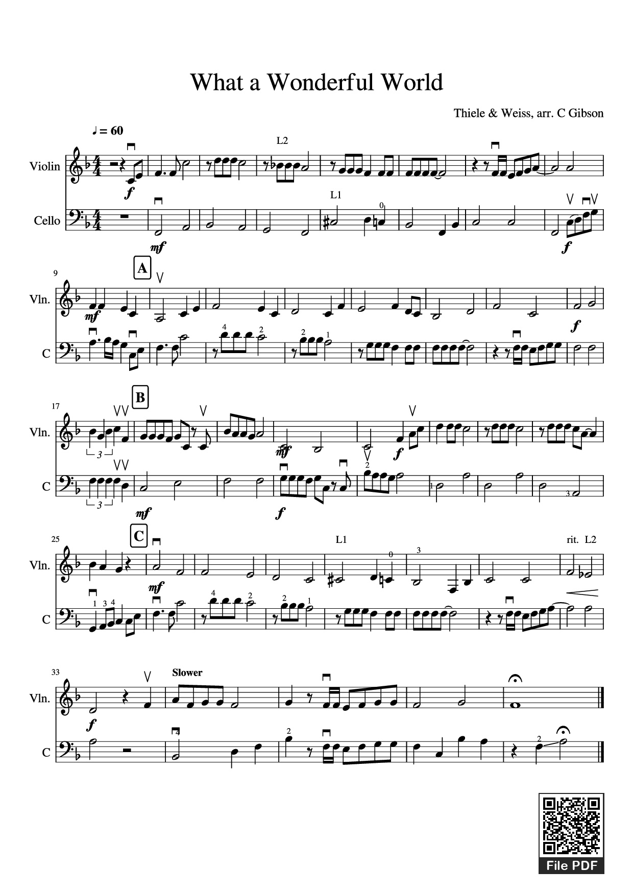 Sheet PDF of What a Wonderful World Violin