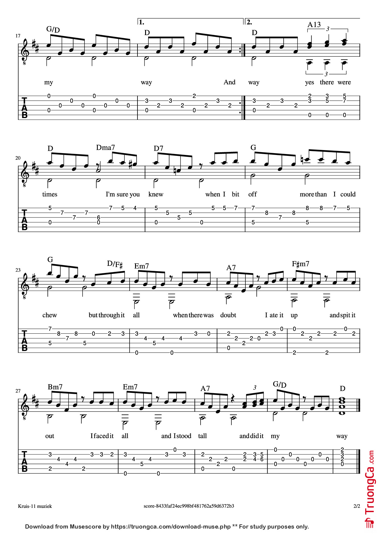 Page 2 of Sheet music PDF Guitar Tab My Way Guitar TAB - Undefined