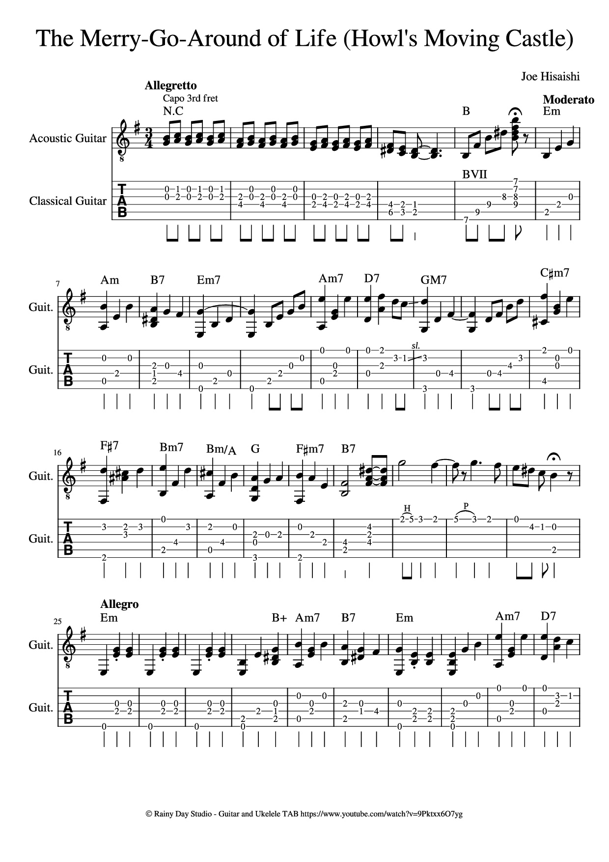 The Merry-Go-Around of Life (Howl's Moving Castle) Guitar TAB