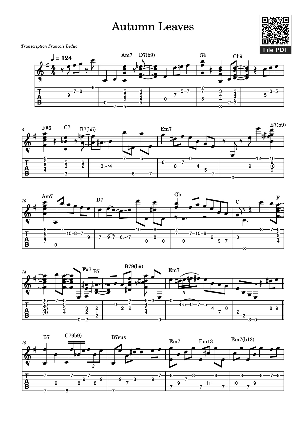 Sheet PDF of Autumn Leaves Guitar TAB