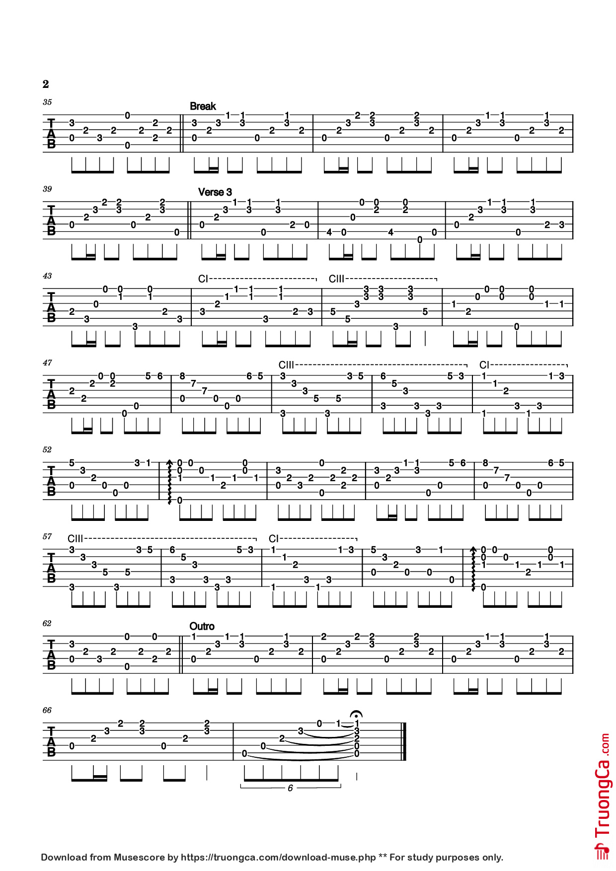 Page 2 of Sheet music PDF Guitar Tab The Green Leaves of Summer Guitar TAB - Dimitri Tiomkin