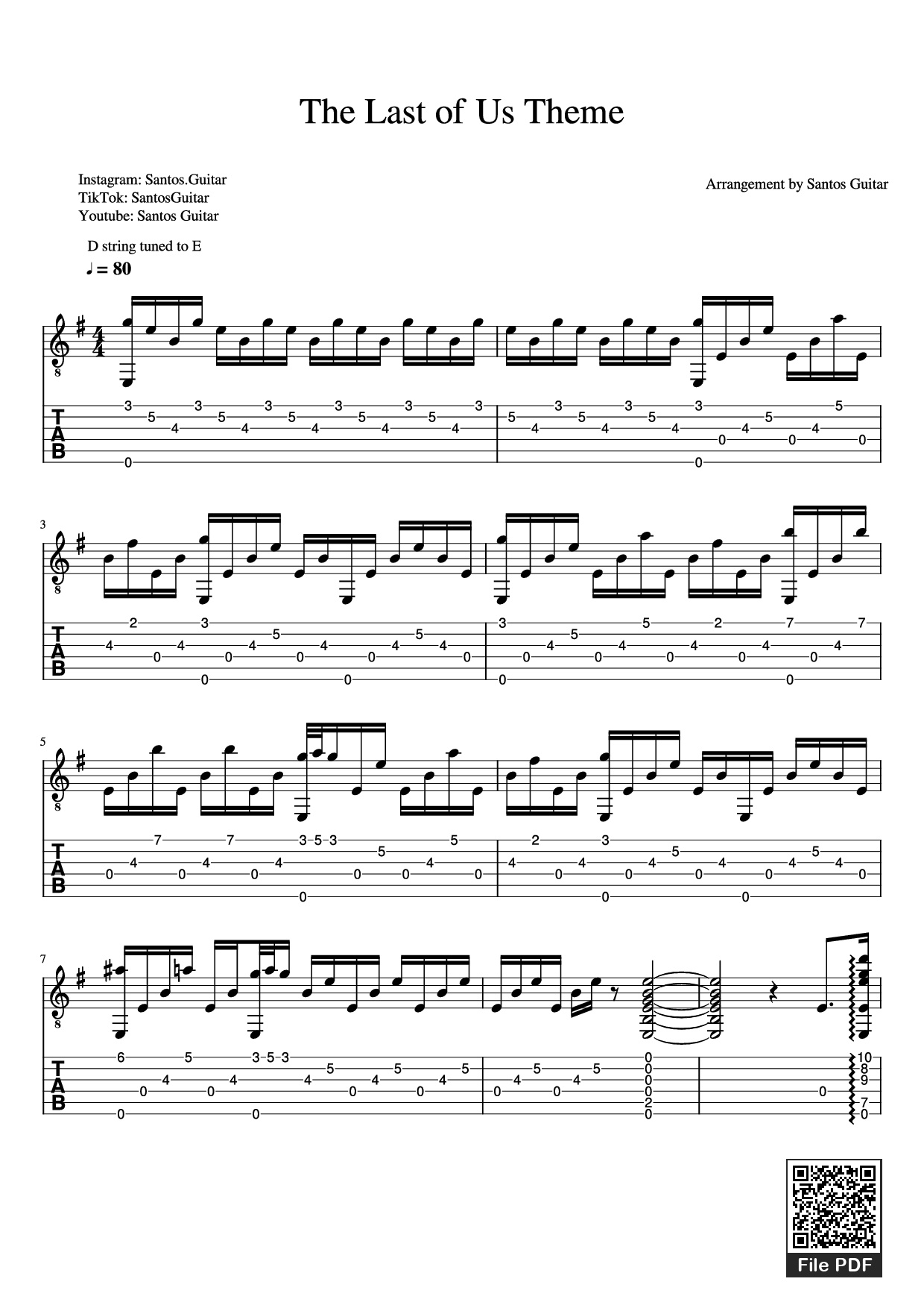 Page 1 of Sheet music PDF Guitar Tab The Last of Us Theme Guitar TAB - Undefined