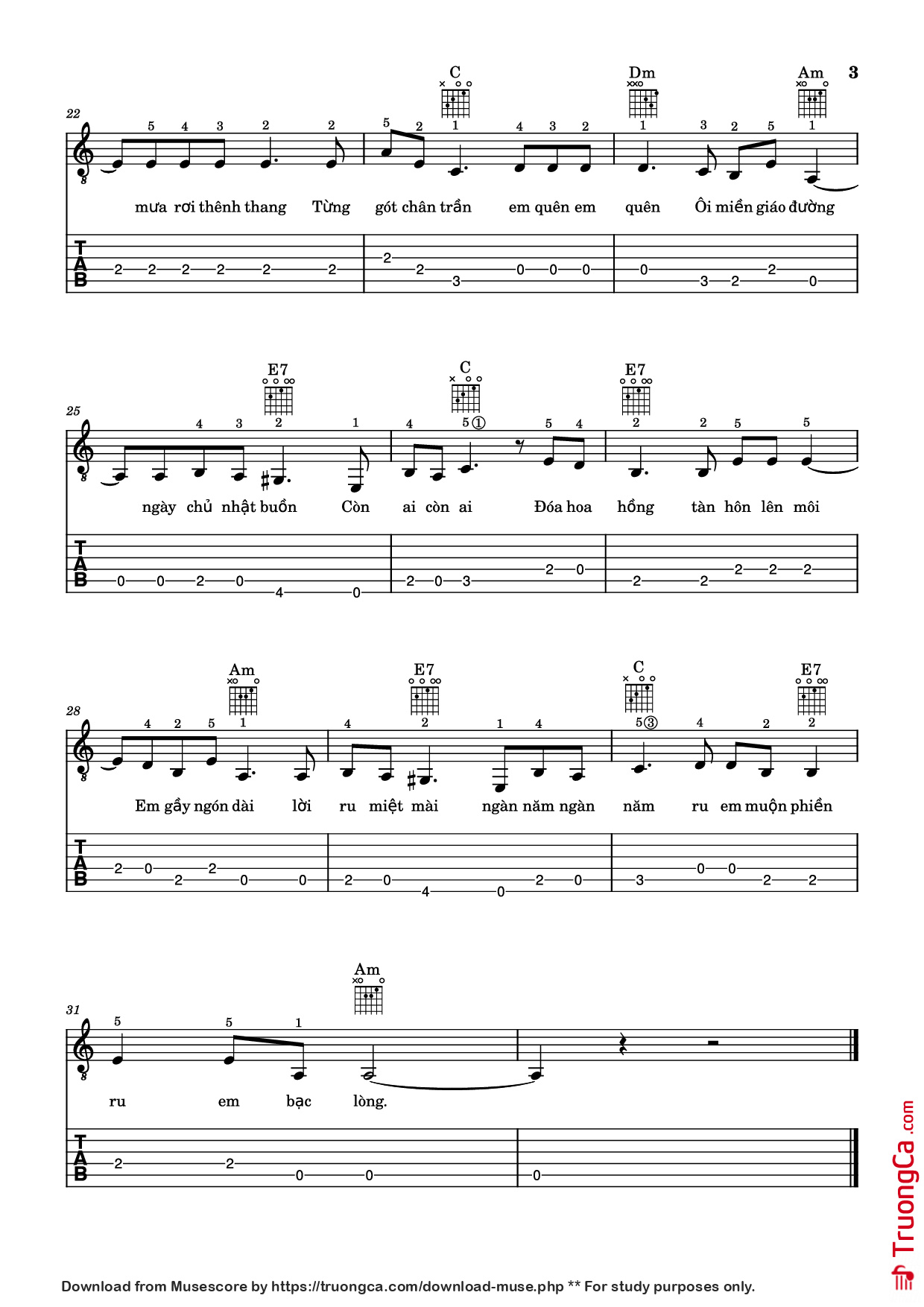 Page 3 of Sheet music PDF Guitar Tab Tuổi Đá Buồn Guitar TAB - Trịnh Công Sơn