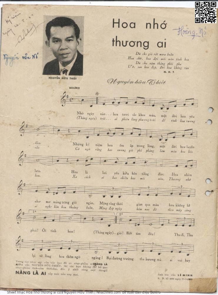 Page 2 of Sheet music PDF Hoa nhớ thương ai - Nguyễn Hữu Thiết