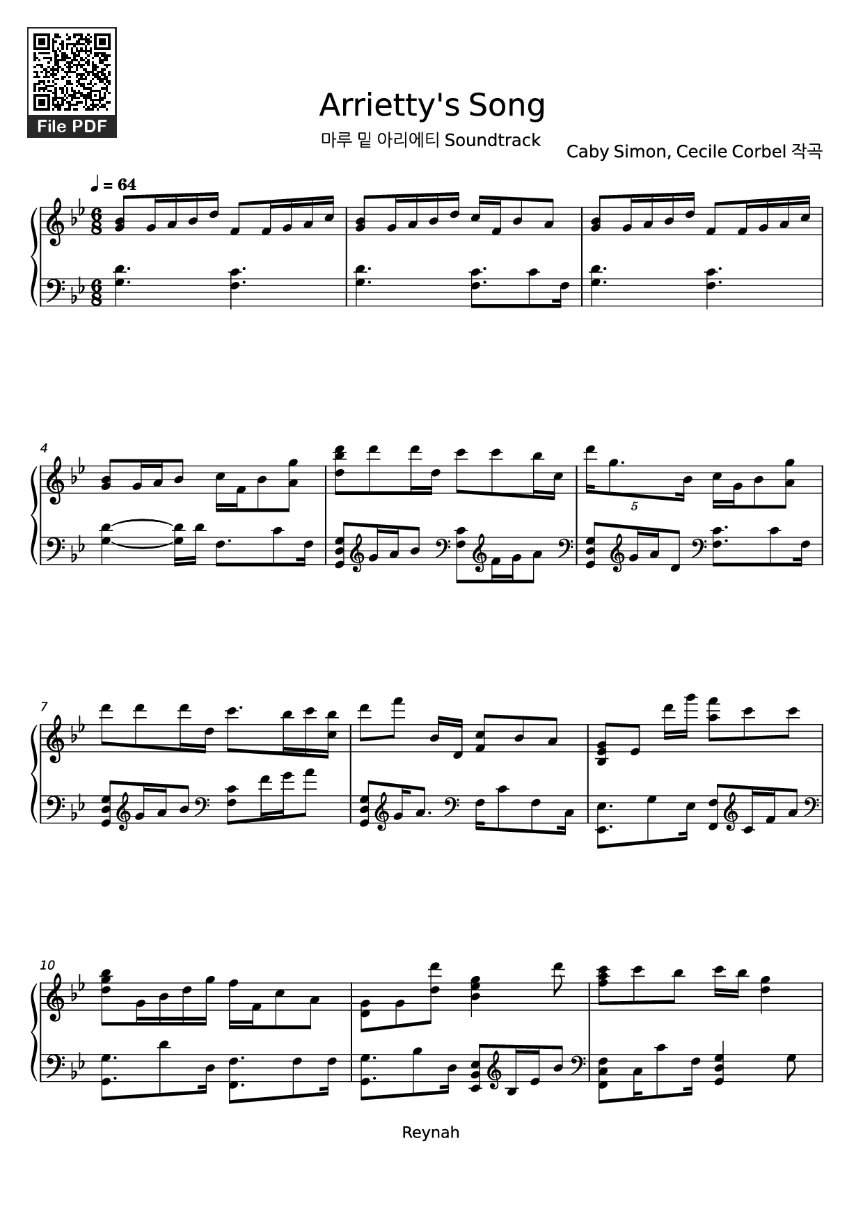 Page 1 of Sheet music PDF Piano Arrietty