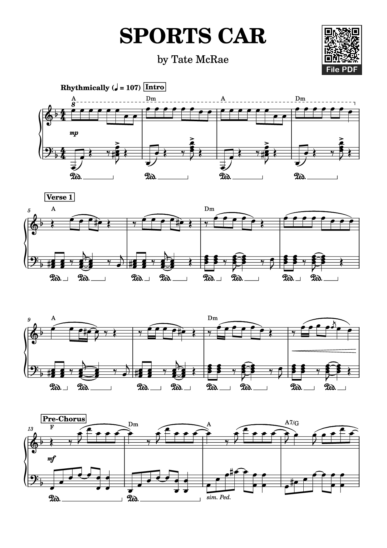 Page 1 of Sheet music PDF Piano SPORTS CAR Piano - Tate McRae