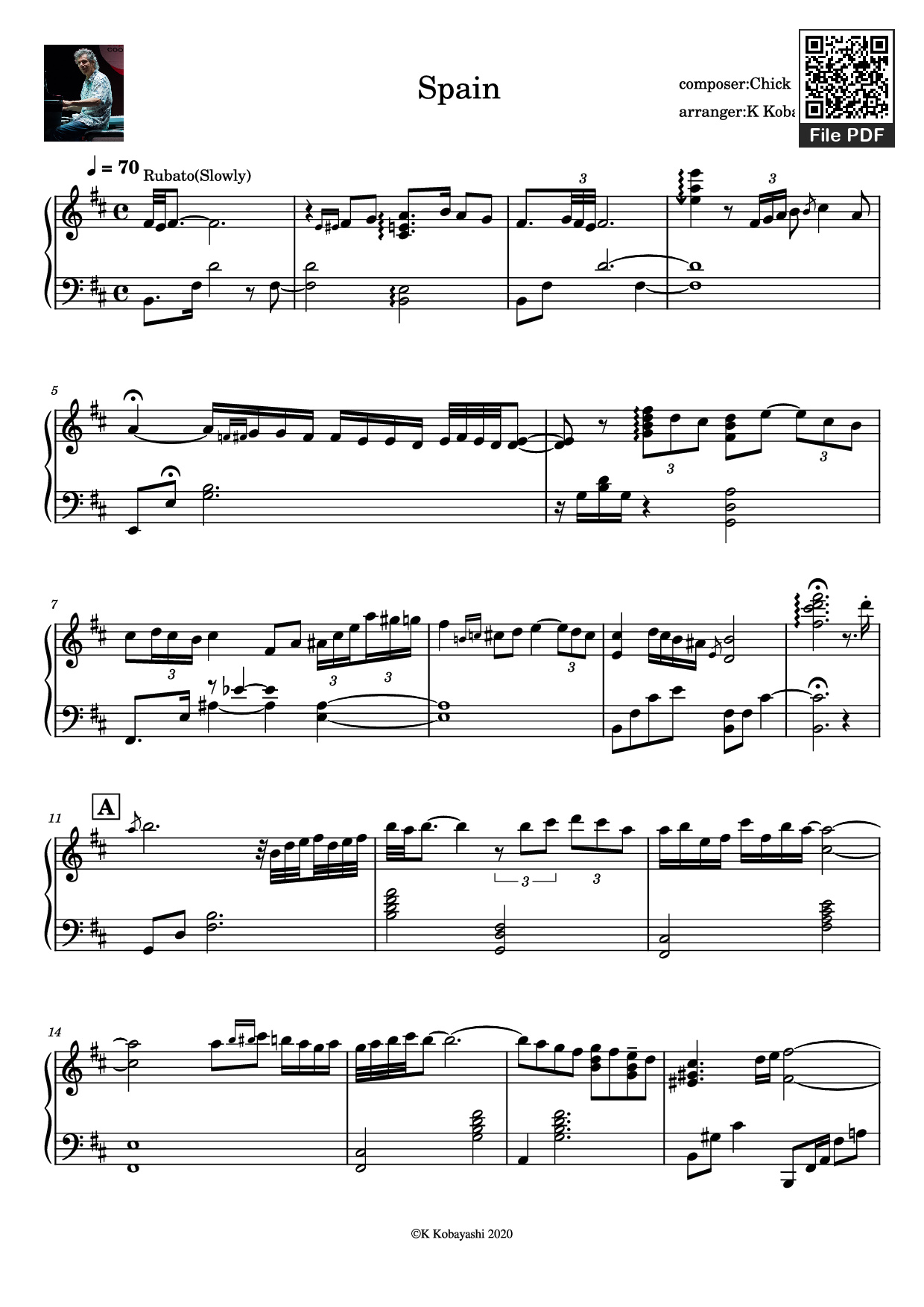 Sheet PDF of Spain Piano - Composer:Chick Corea