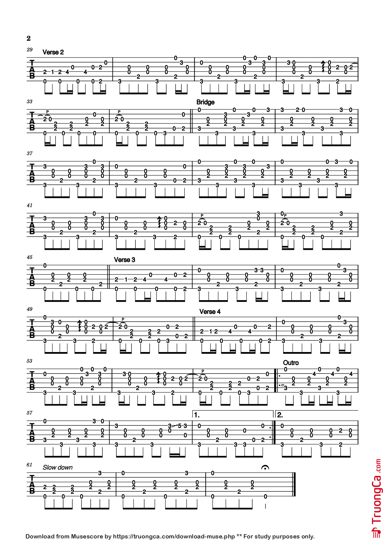 Page 2 of Sheet music PDF Guitar Tab El Cóndor Pasa (If I Could) Guitar TAB - Written by Daniel Alomía Robles