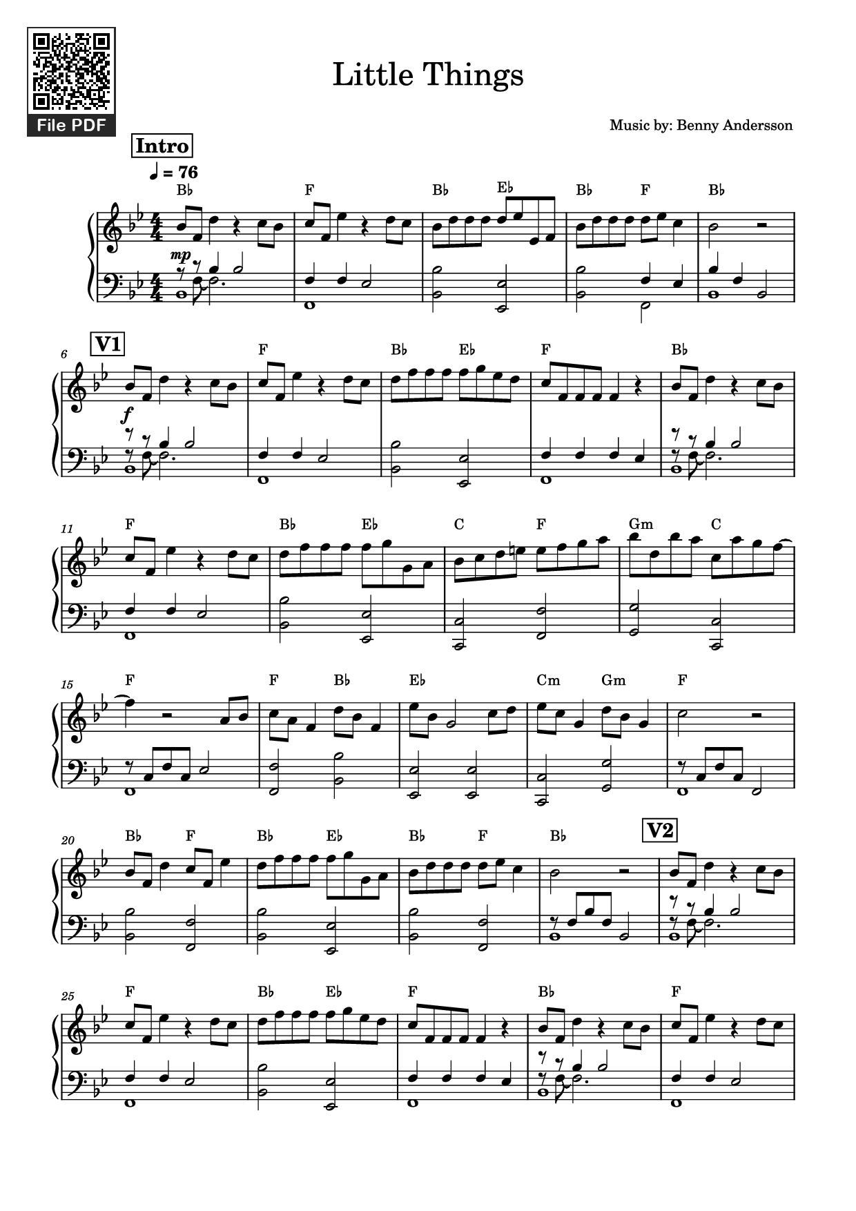 Page 1 of Sheet music PDF Piano Little Things Piano - Music by: Benny Andersson