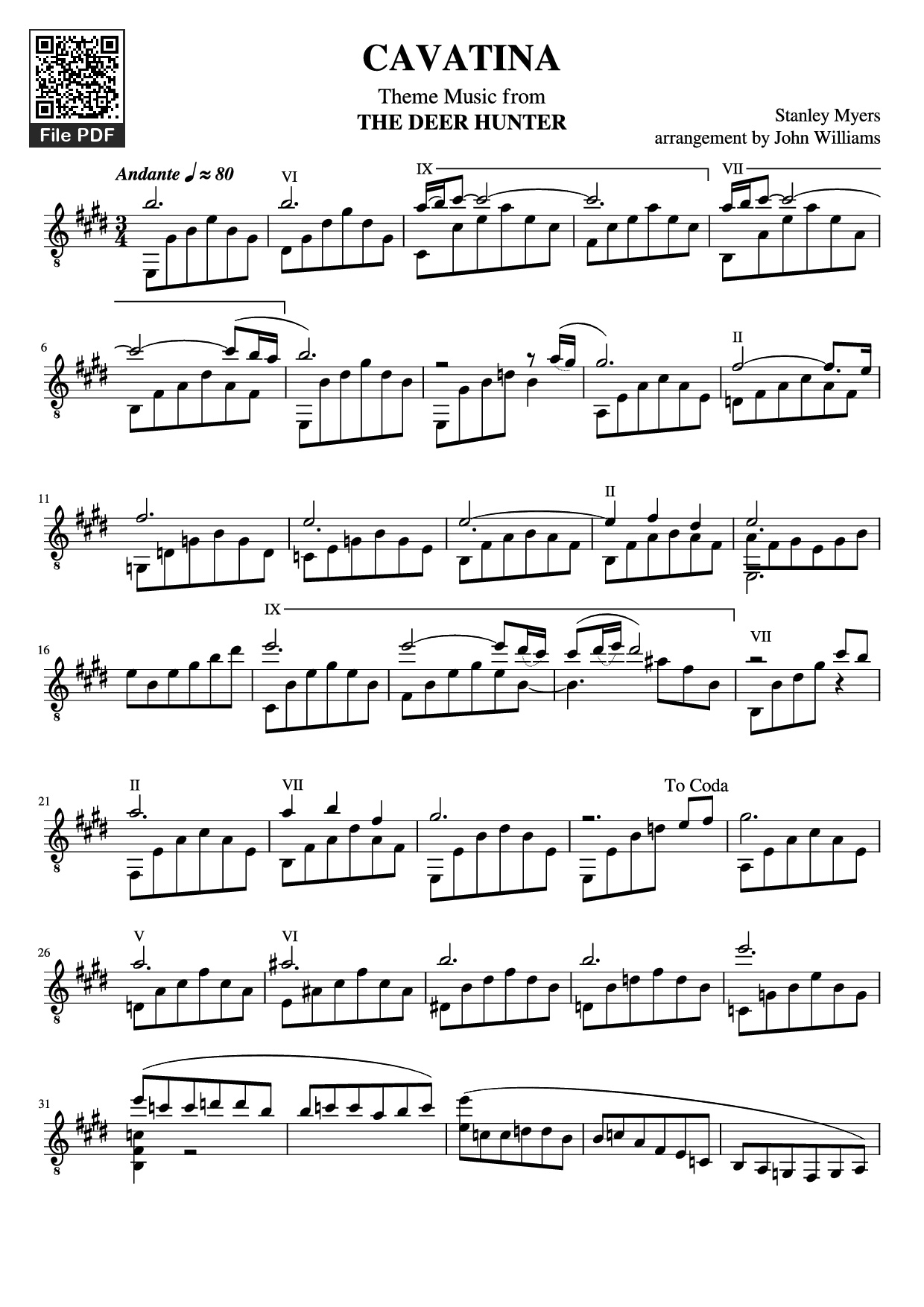 Sheet PDF of CAVATINA Guitar TAB