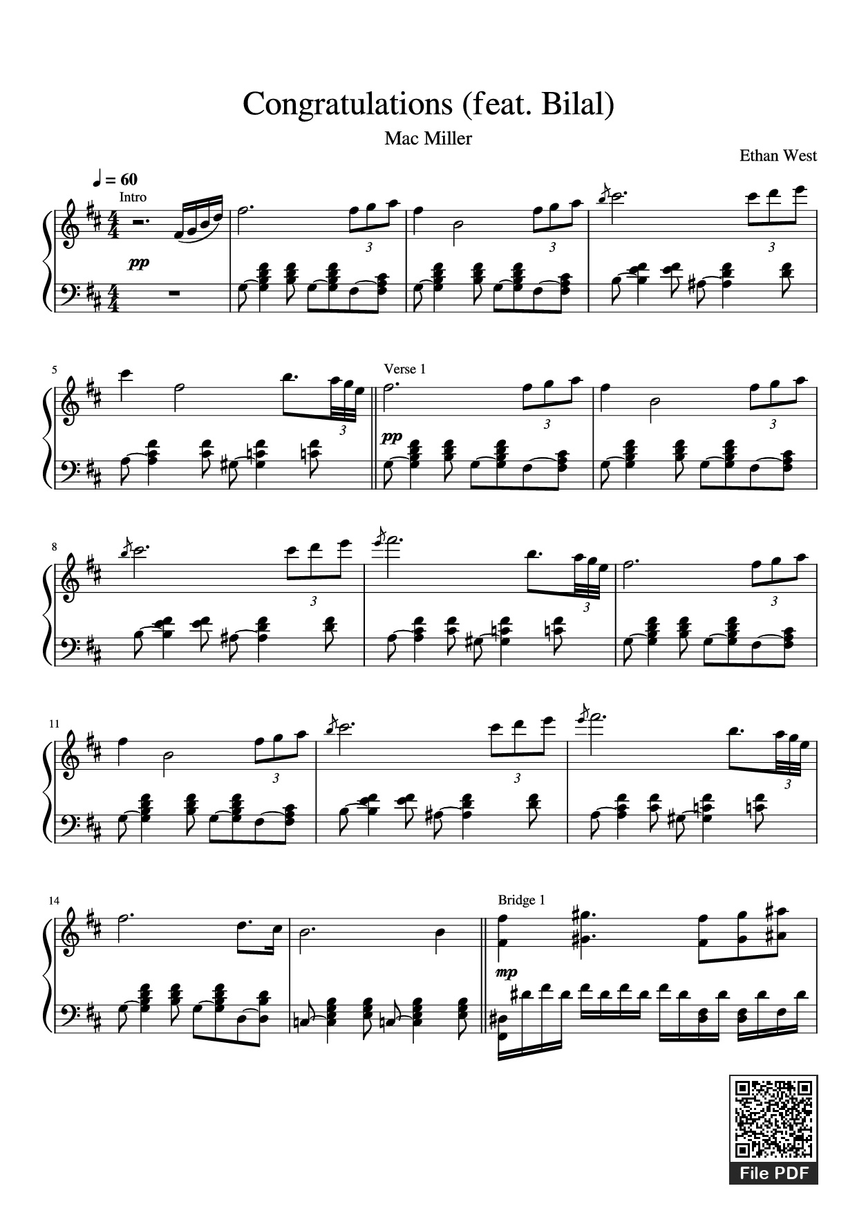 Sheet PDF of Congratulations (feat. Bilal) Piano