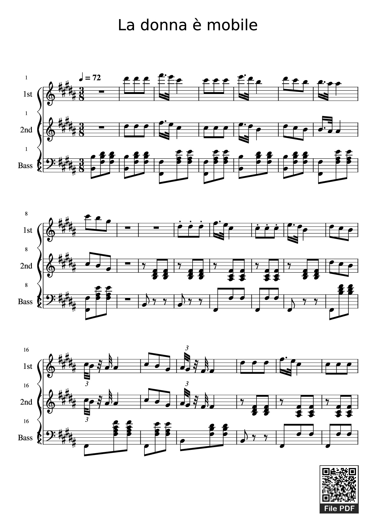 Sheet PDF of La donna è mobile Piano