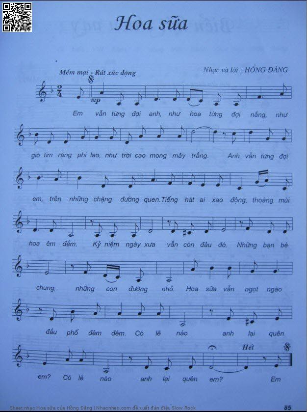 Sheet PDF of Hoa sữa - Hồng Đăng