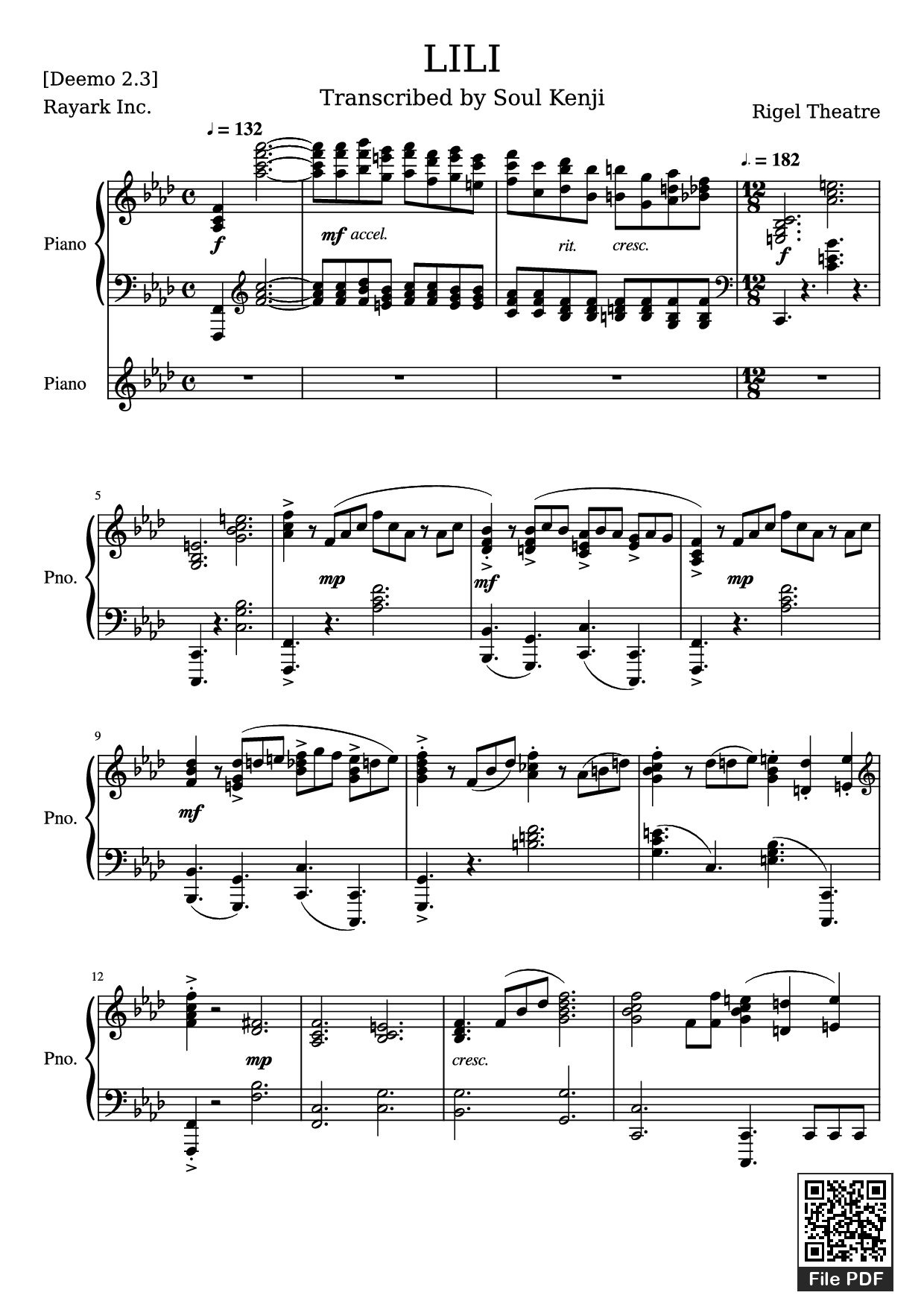 Page 1 of Sheet music PDF Piano LILI Piano - Rigel Theatre