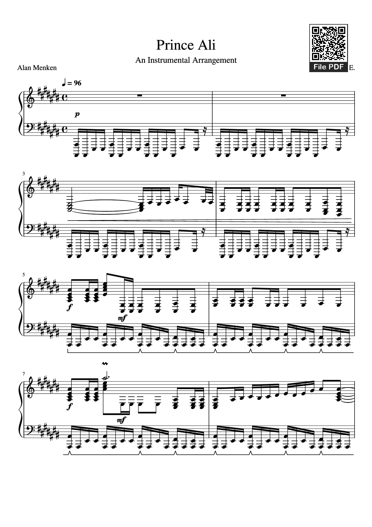 Page 1 of Sheet music PDF Prince Ali Piano - F.I.R.E