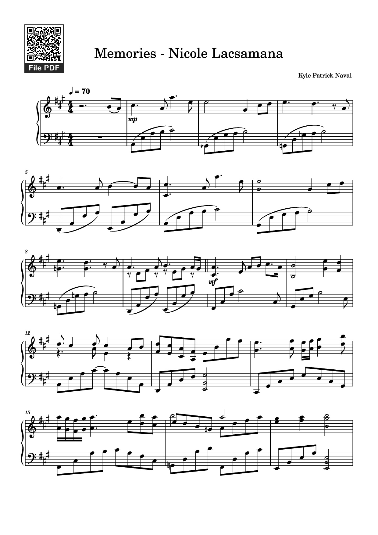 Sheet PDF of Memories - Nicole Lacsamana Piano