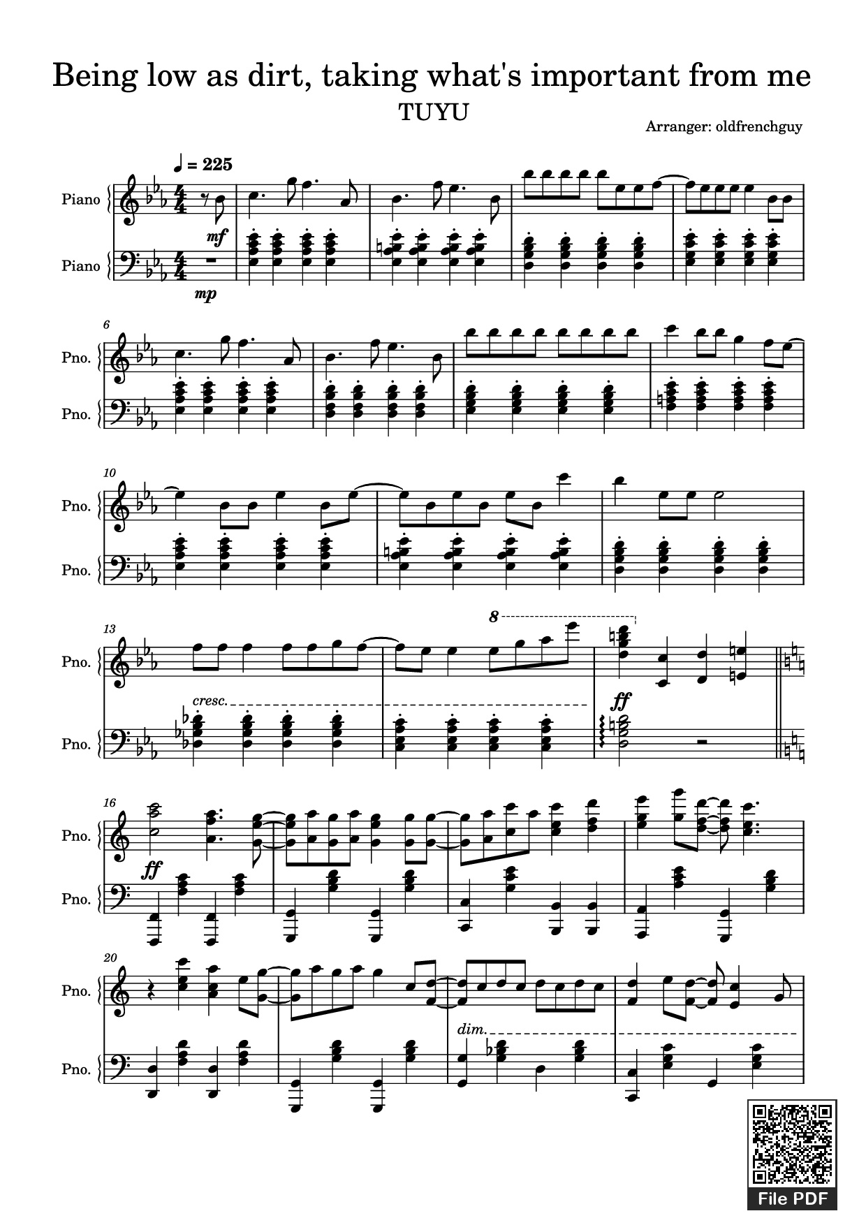 Page 1 of Sheet music PDF Piano Being low as dirt, taking what