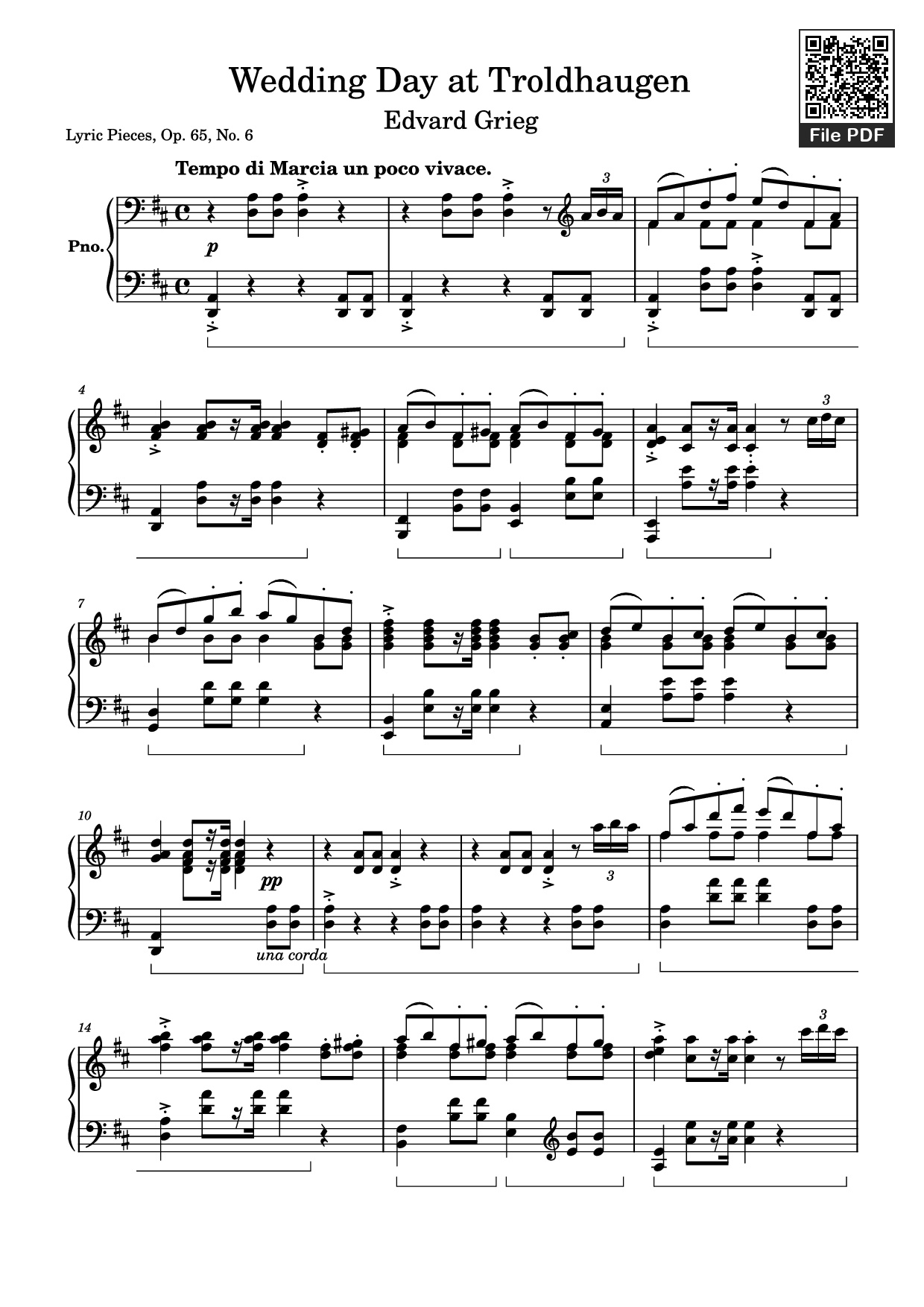 Sheet PDF of Wedding Day at Troldhaugen Piano