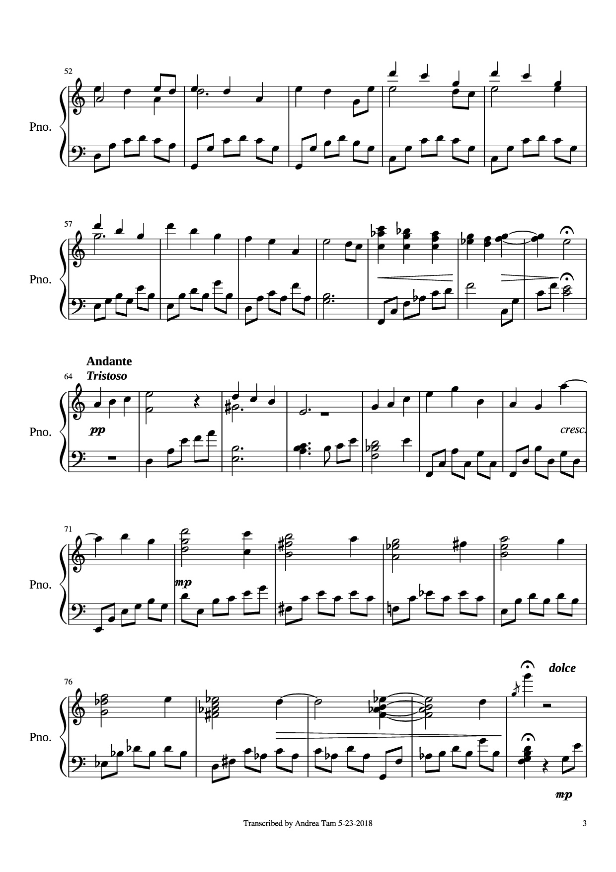 Page 3 of Sheet music PDF Piano Promise of the World Piano - Composed byJoe Hisaishi Transcribed by Andrea Tam