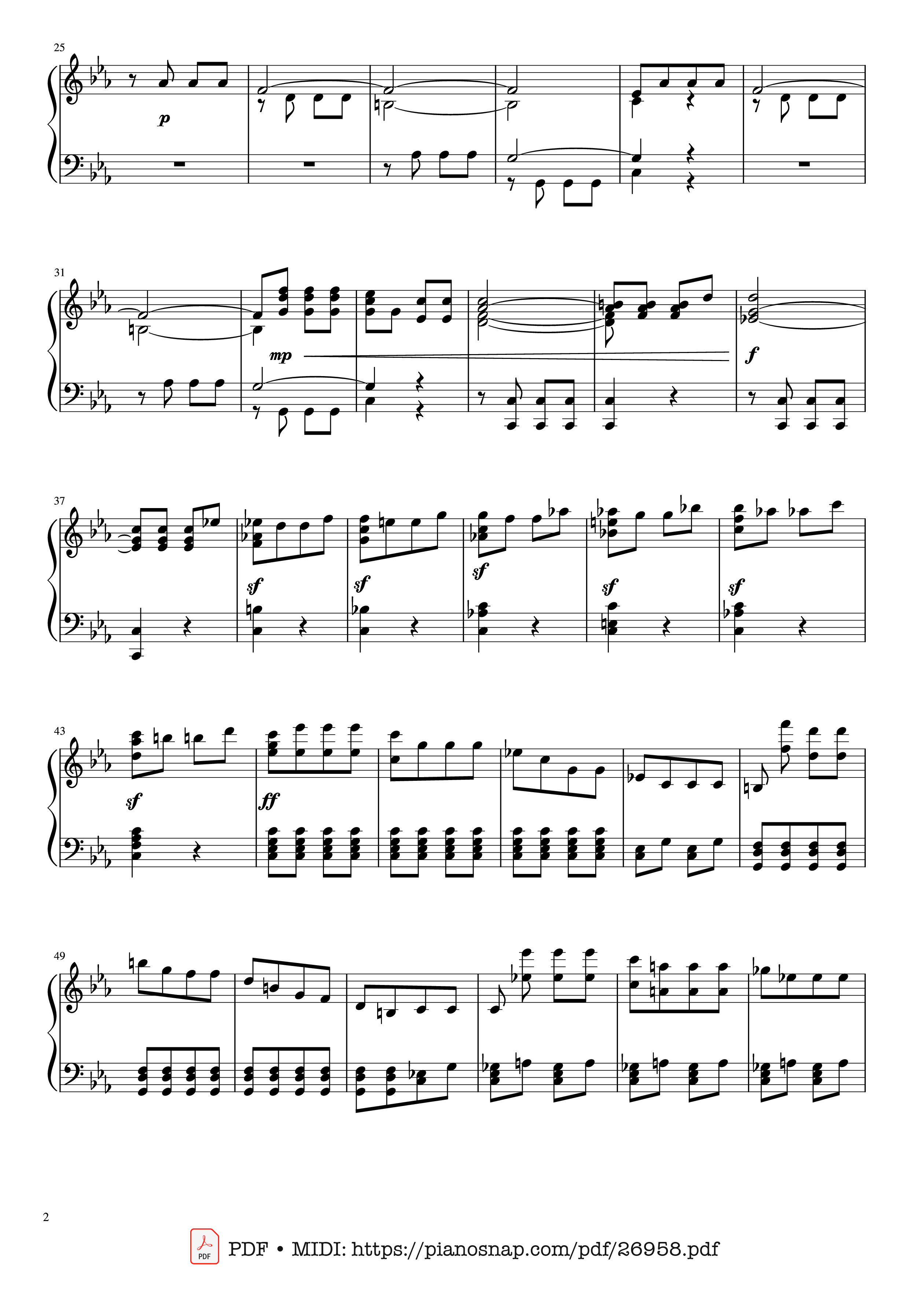 Page 2 of Sheet music PDF Piano Beethoven Symphony No. 5 Piano solo - Ludwig van Beethoven