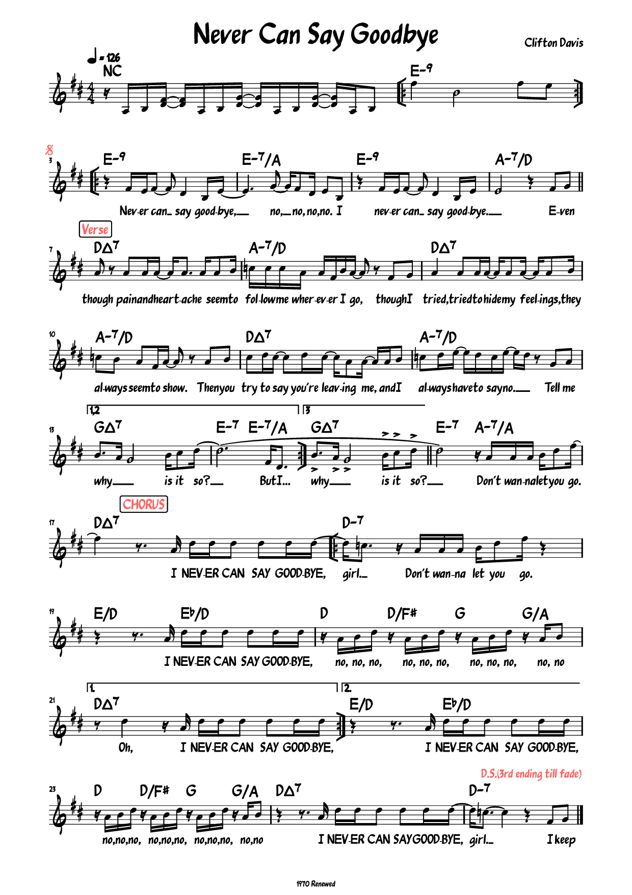Sheet PDF of Never Can Say Goodbye Piano