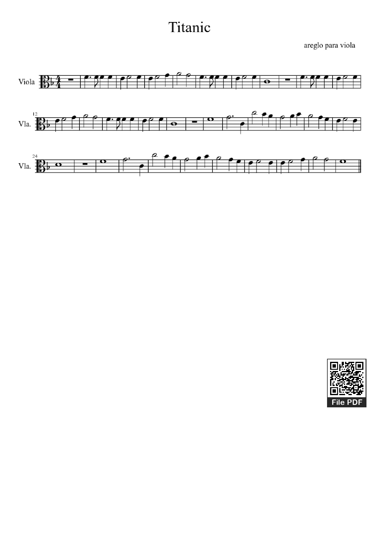 Sheet PDF of Titanic - Areglo Para Viola